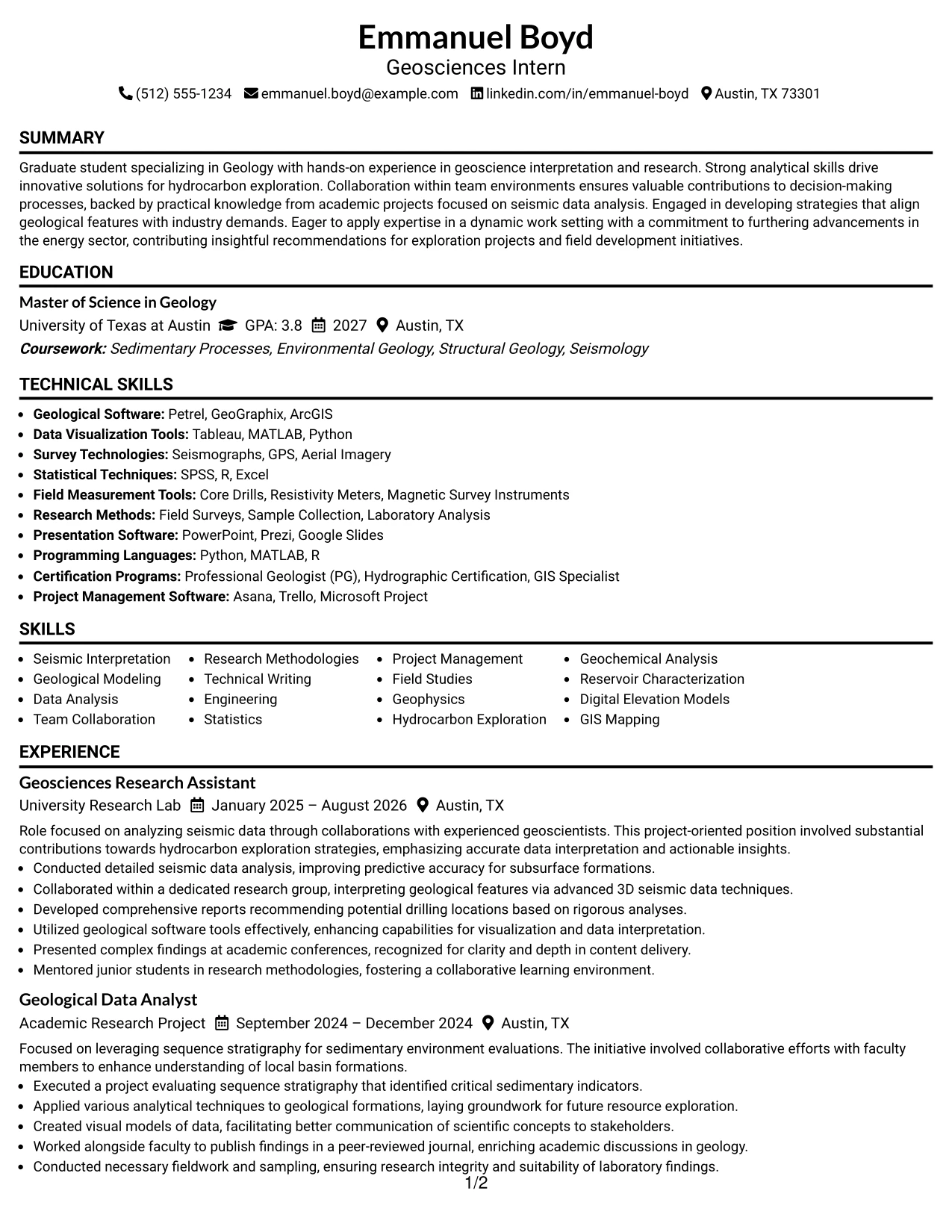 Resume Example Page 1