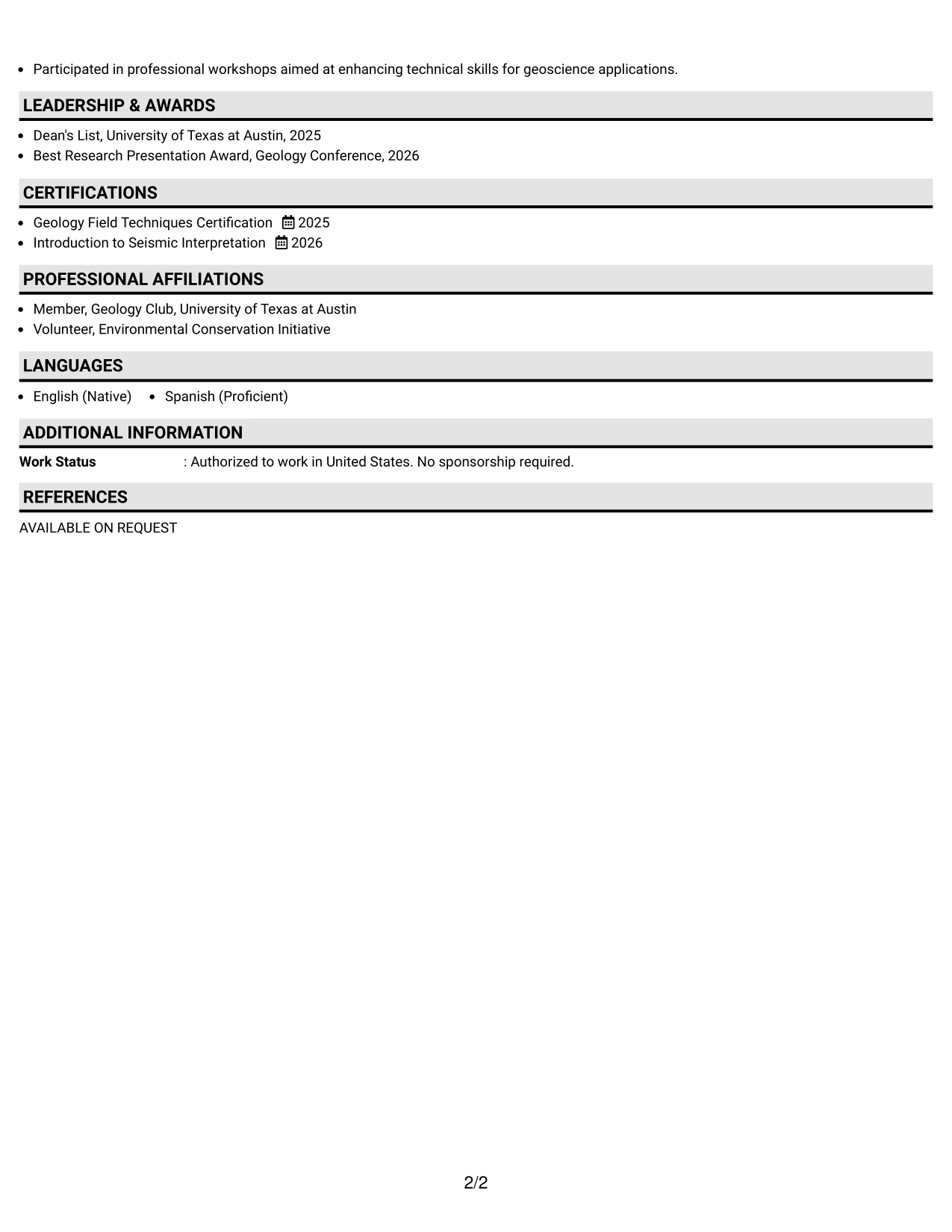Resume Example Page 2