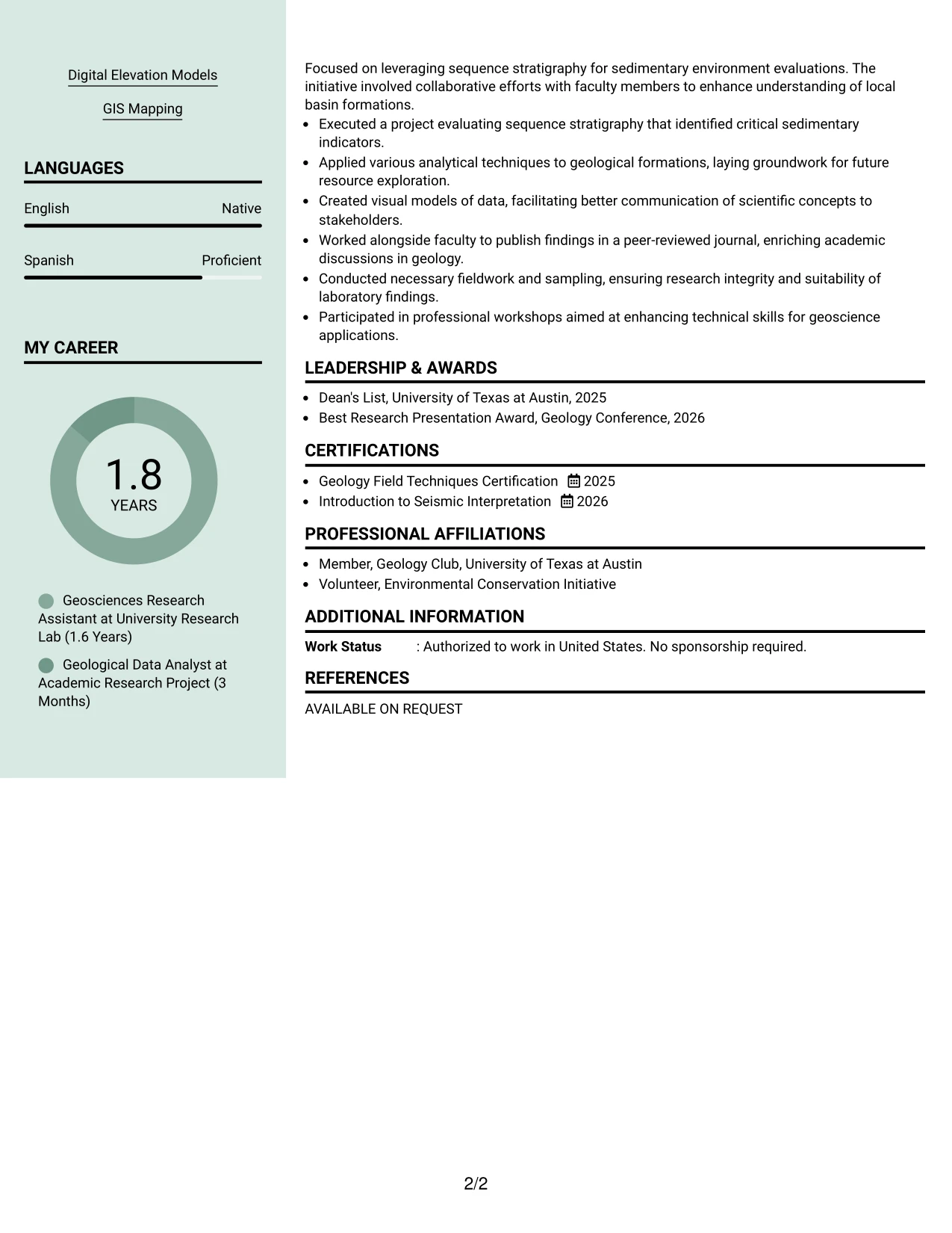 Resume Example Page 2