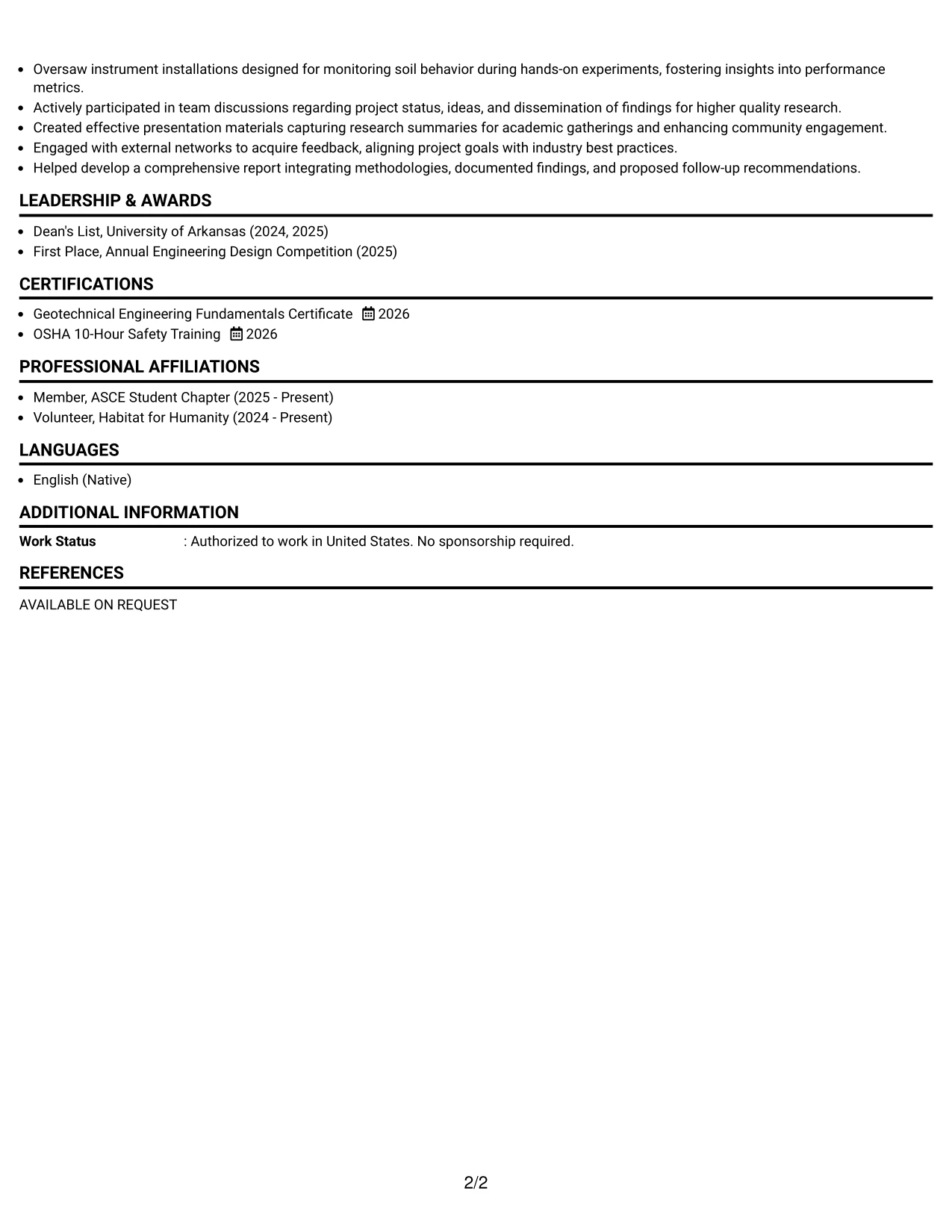 Resume Example Page 2