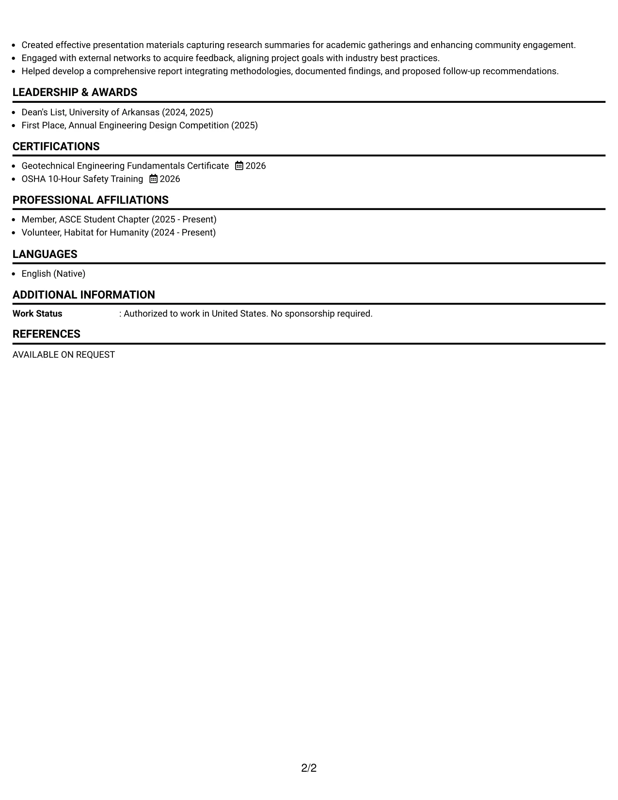 Resume Example Page 2