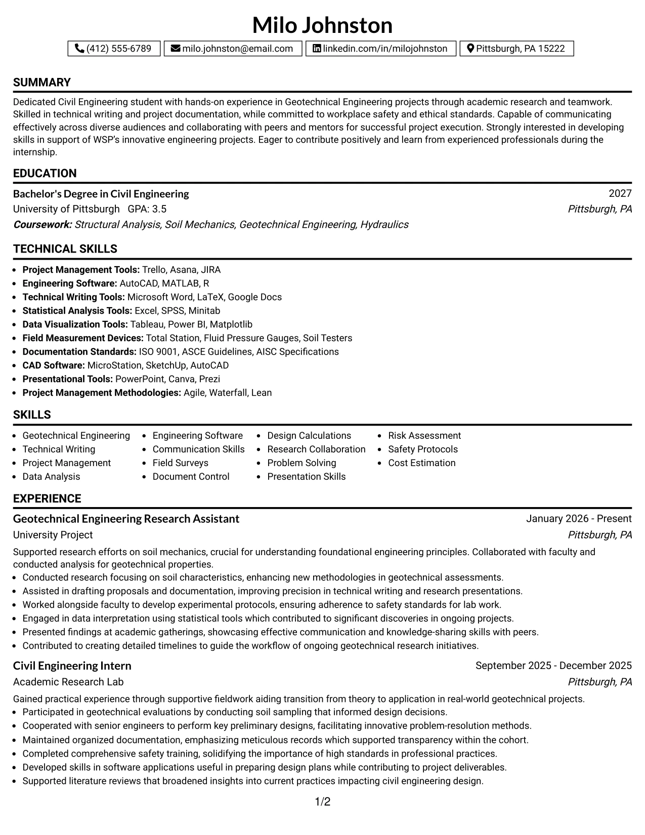 Resume Example Page 1