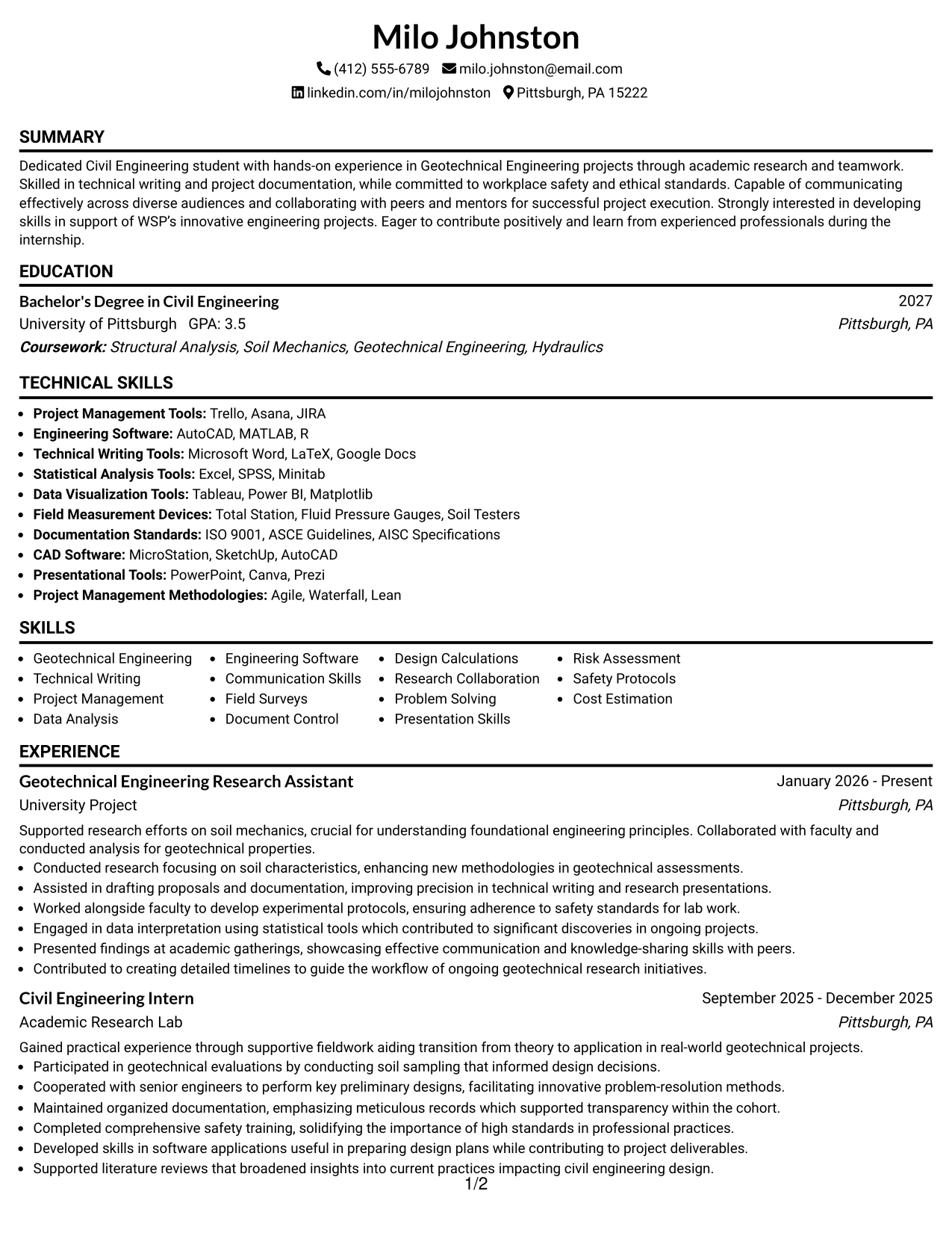 Resume Example Page 1