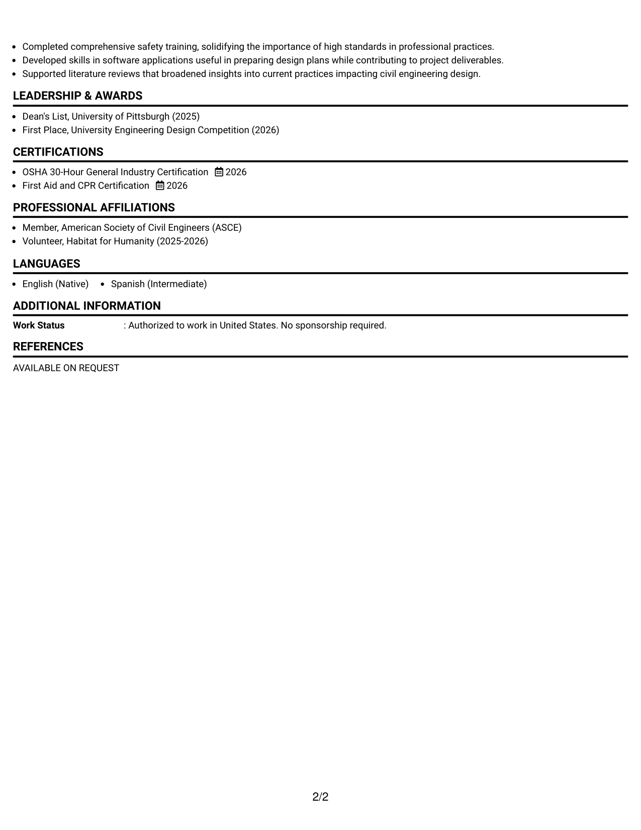 Resume Example Page 2