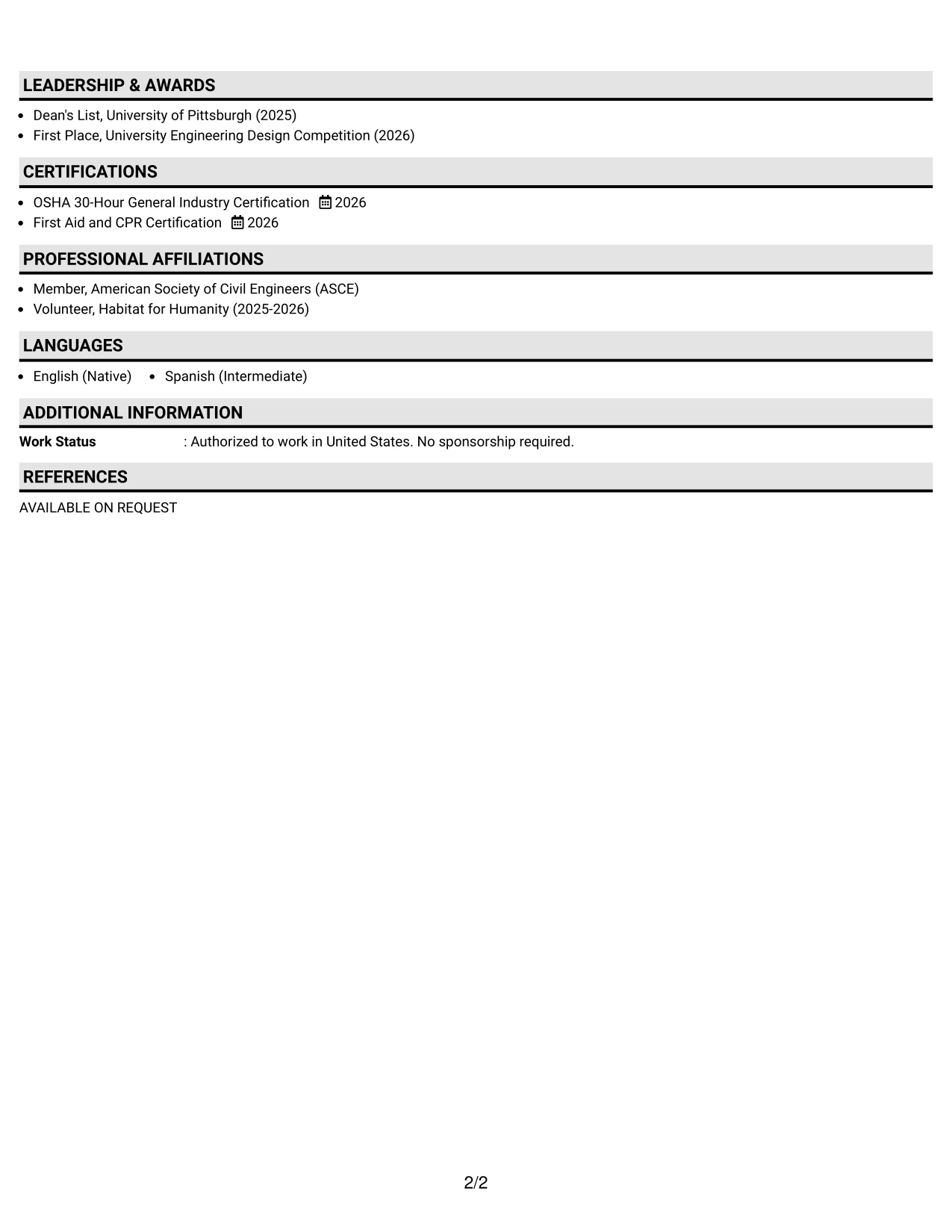 Resume Example Page 2