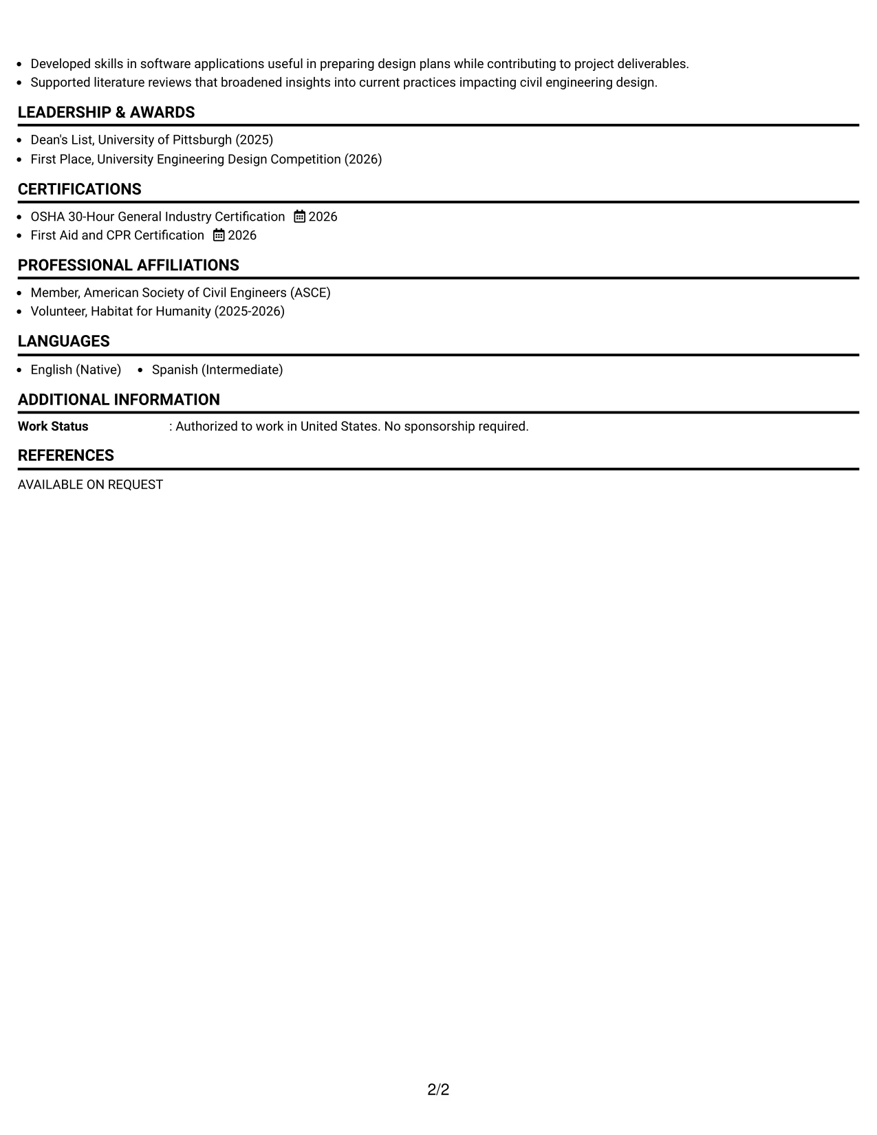 Resume Example Page 2