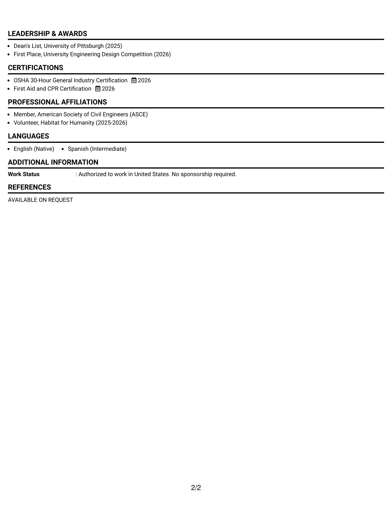 Resume Example Page 2