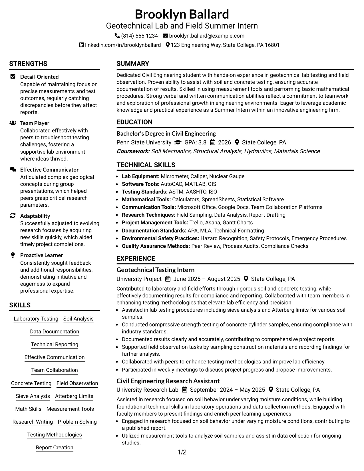 Resume Example Page 1