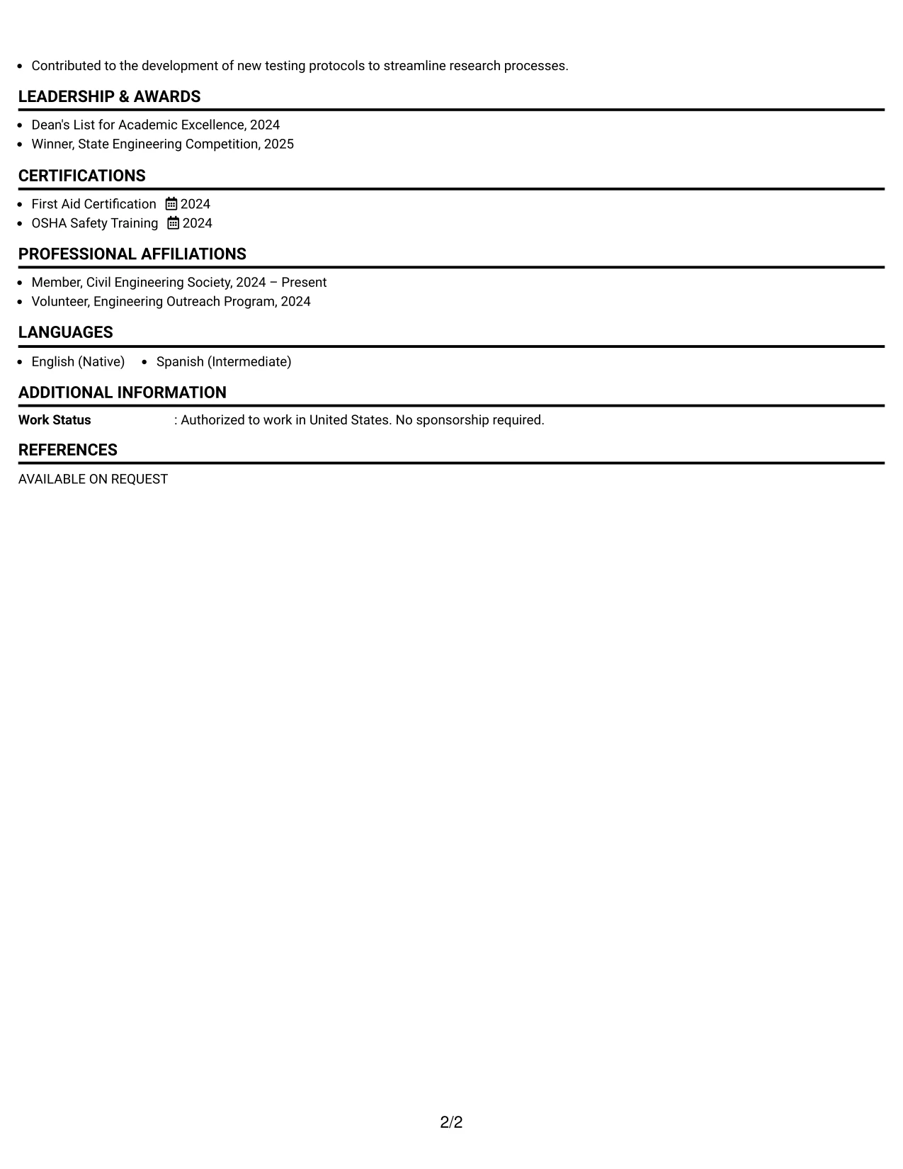 Resume Example Page 2
