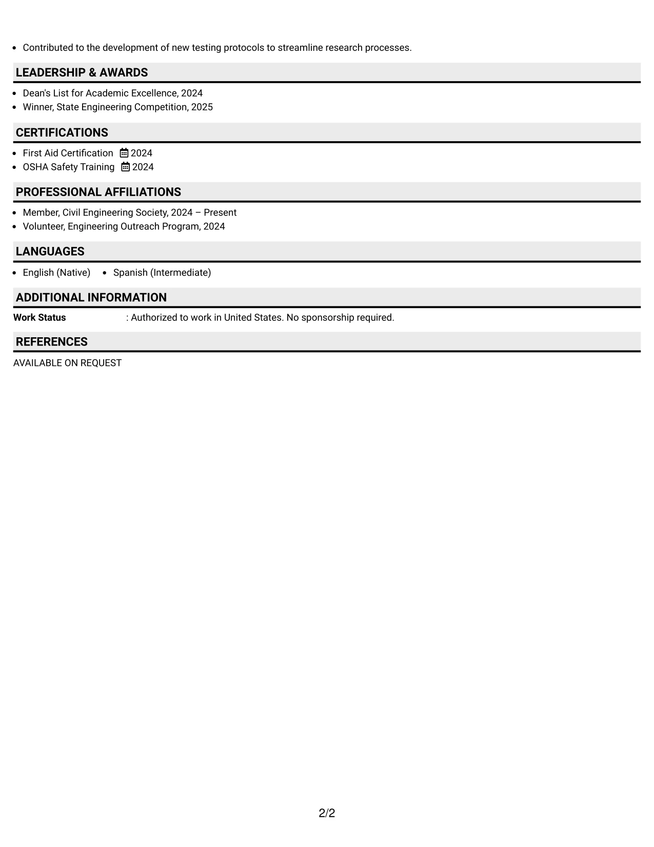 Resume Example Page 2
