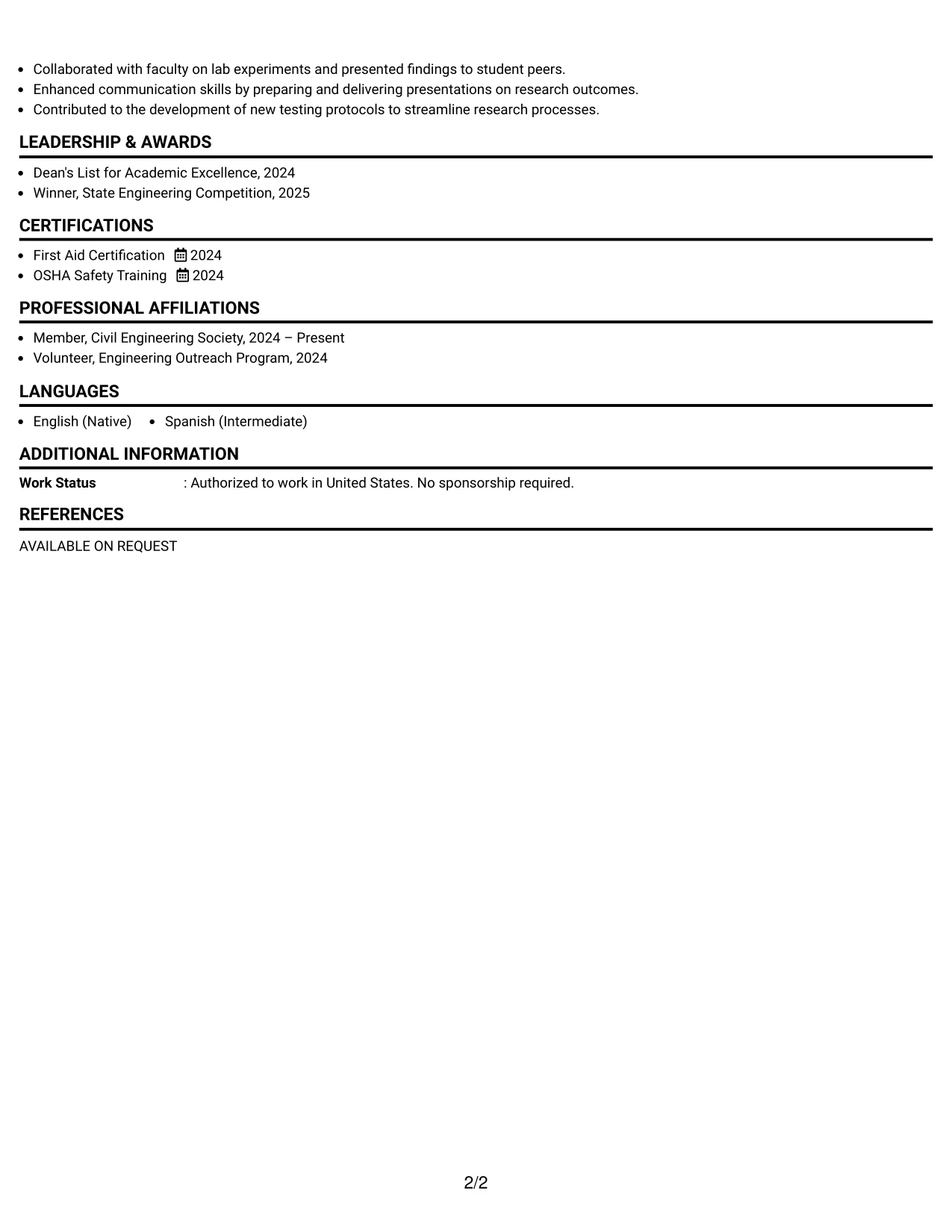 Resume Example Page 2