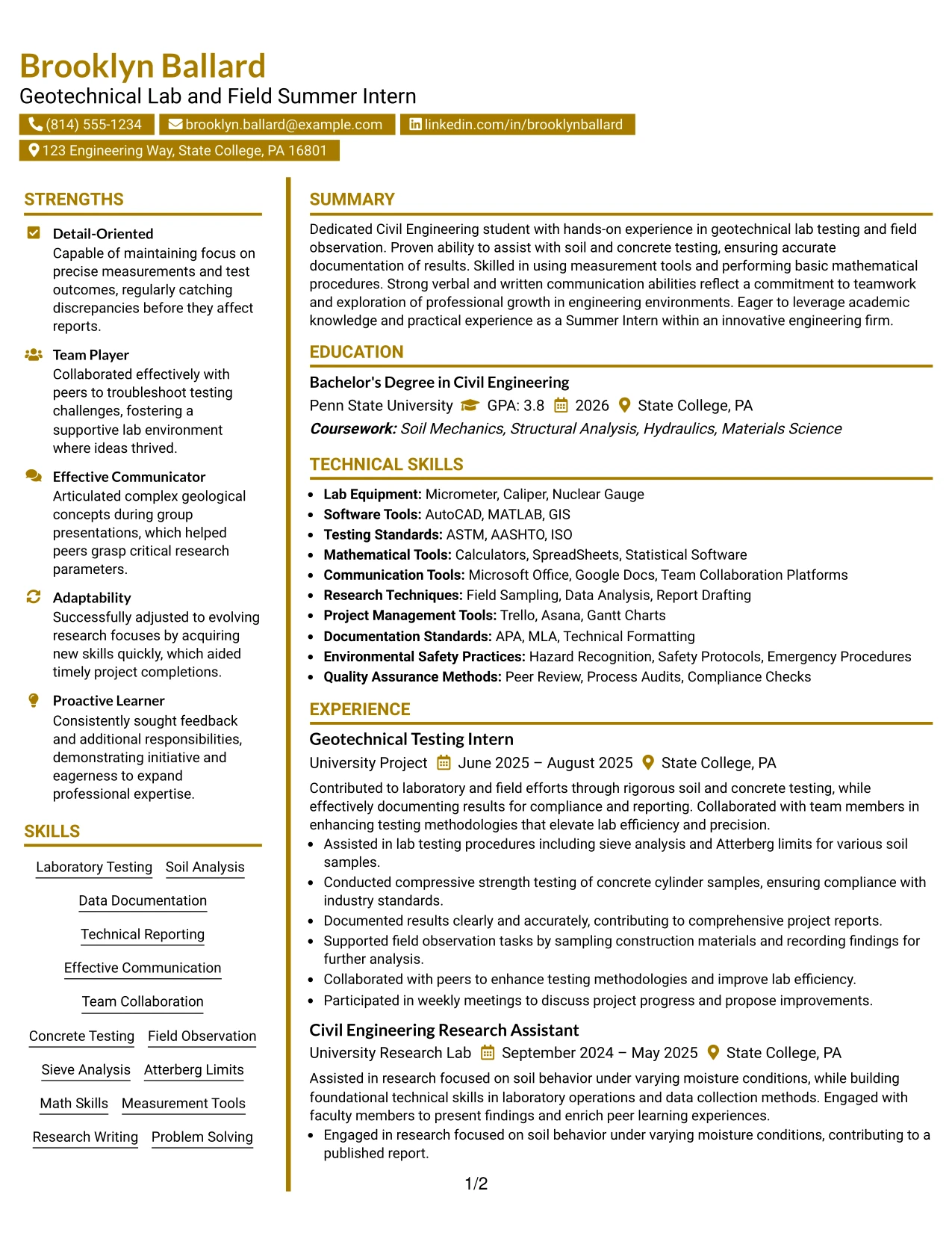 Resume Example Page 1