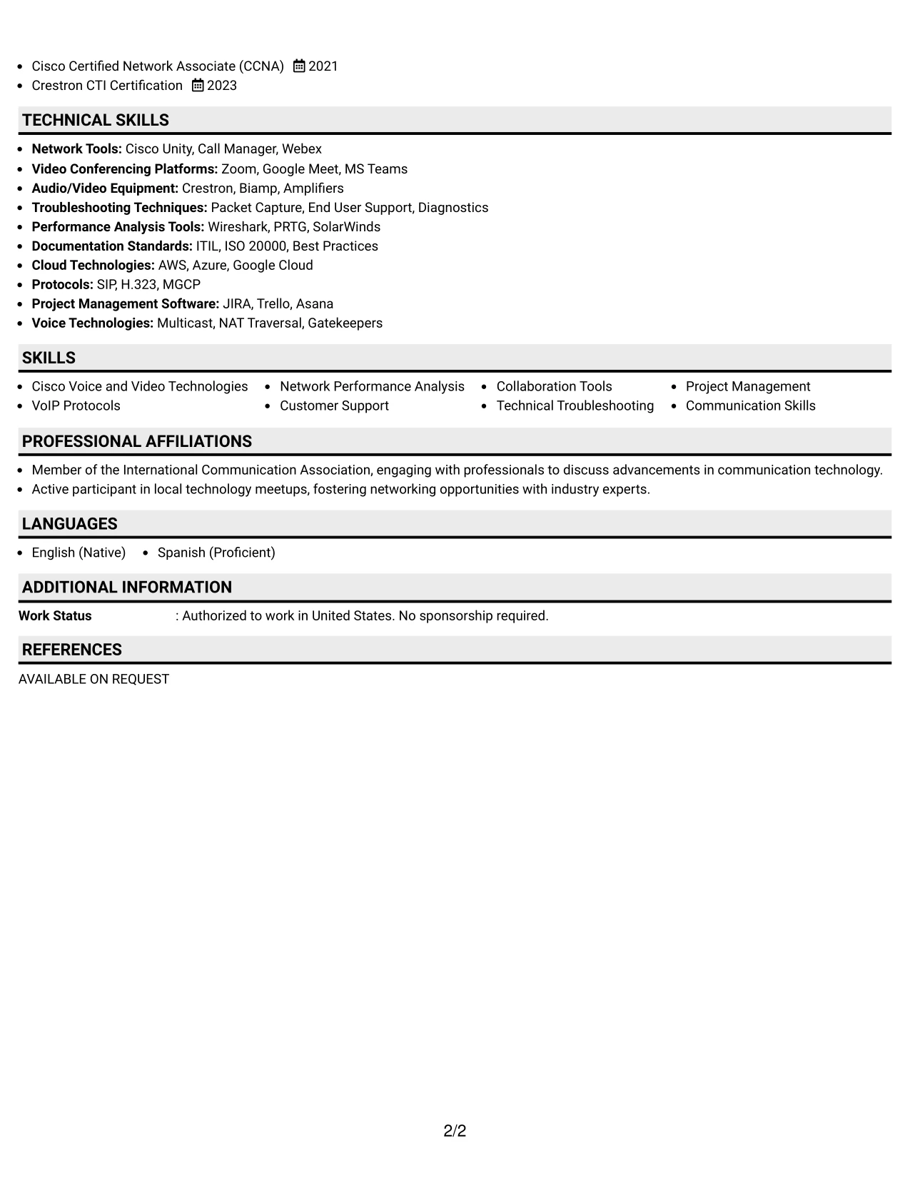 Resume Example Page 2