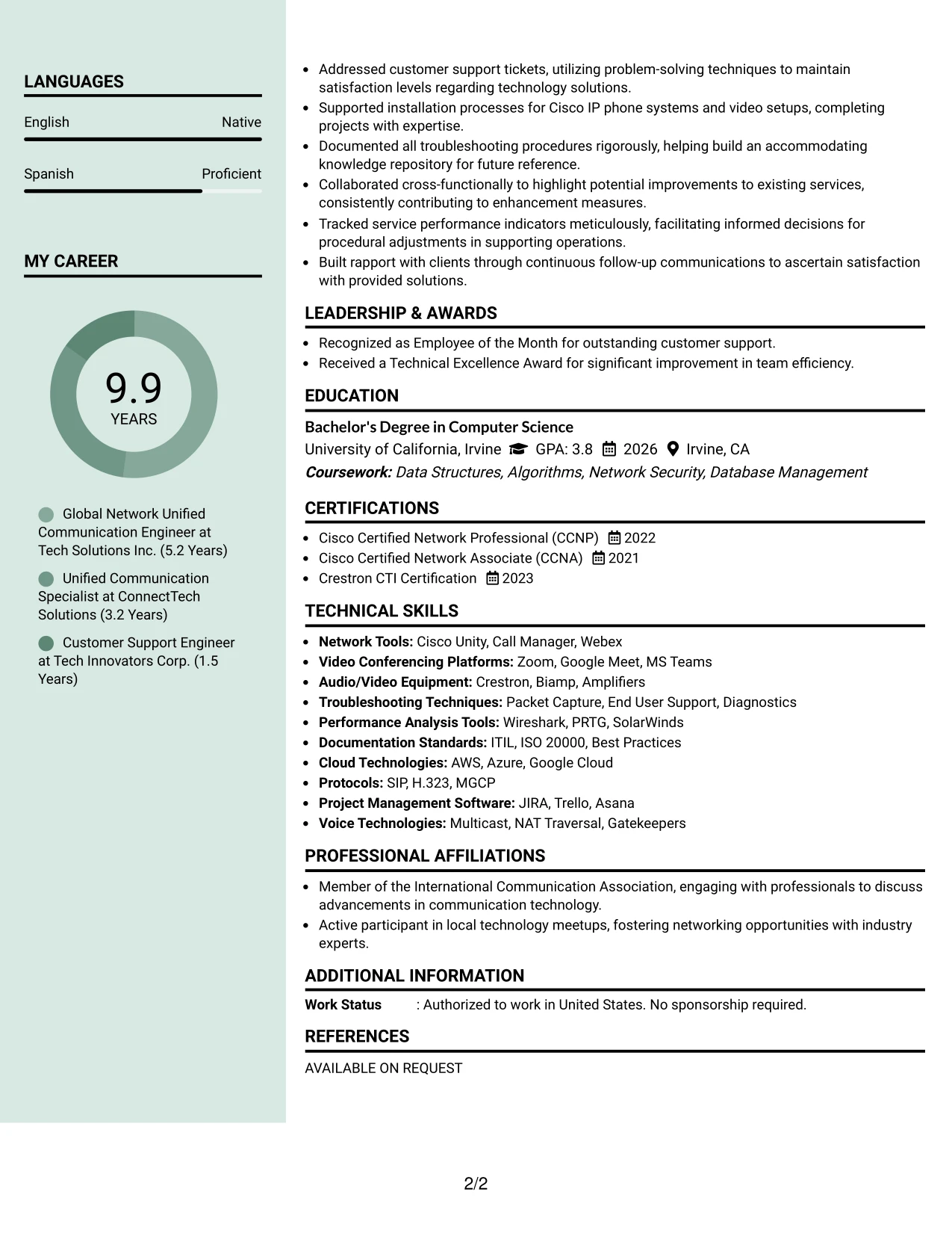 Resume Example Page 2