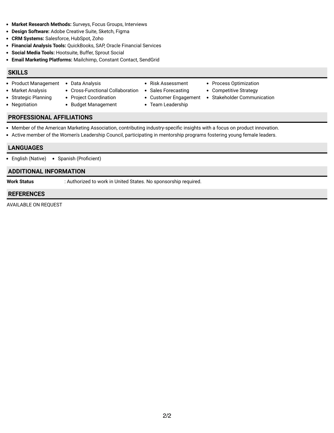 Resume Example Page 2