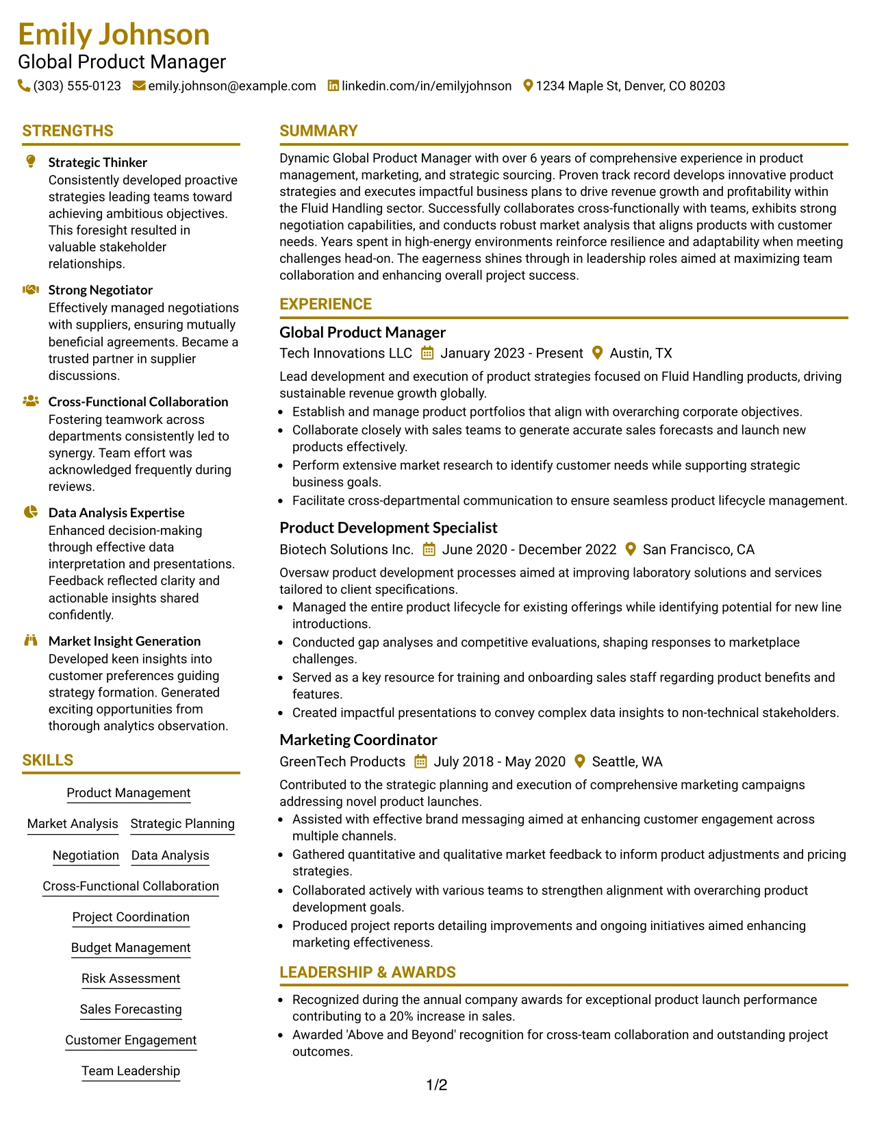 Resume Example Page 1
