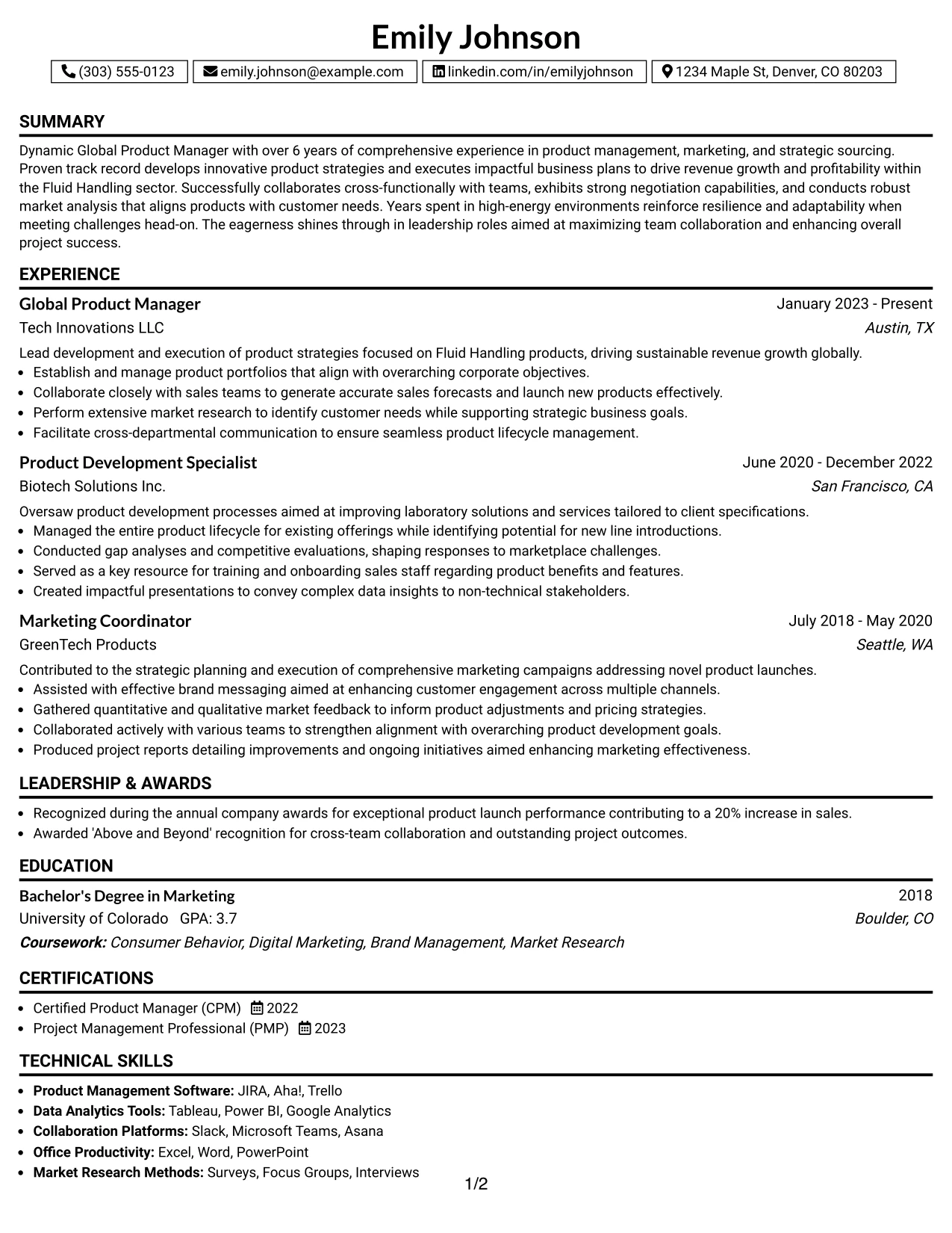 Resume Example Page 1