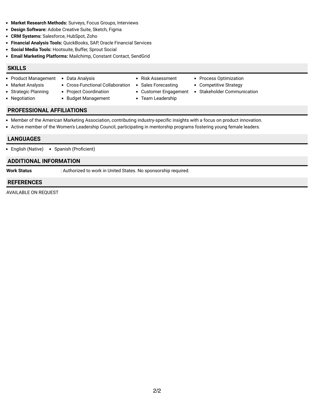 Resume Example Page 2