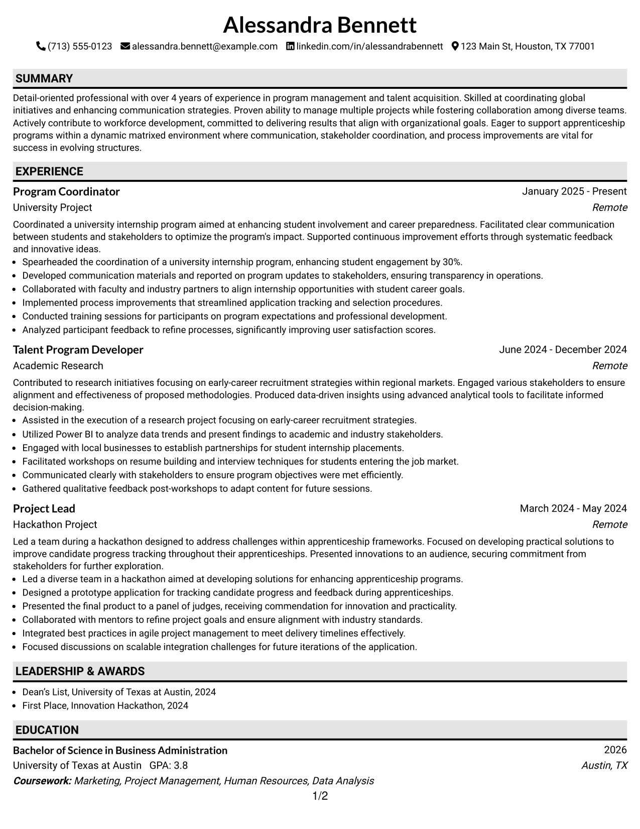 Resume Example Page 1