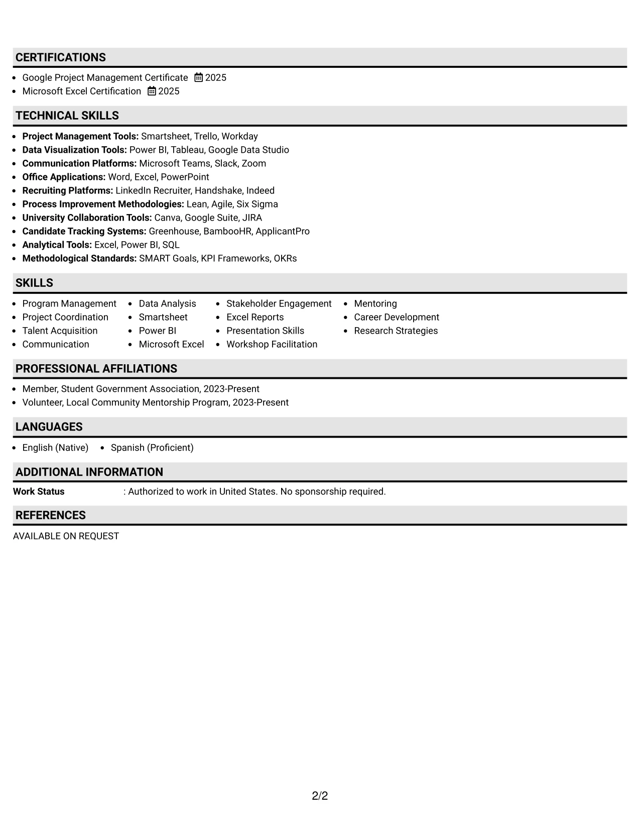 Resume Example Page 2