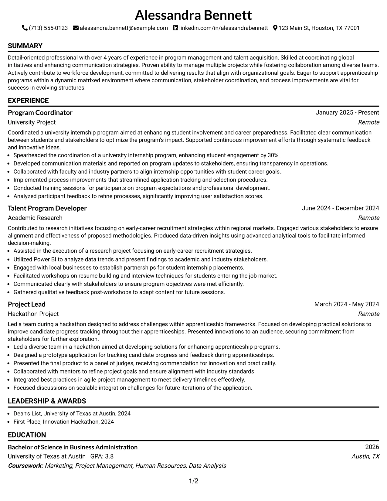 Resume Example Page 1