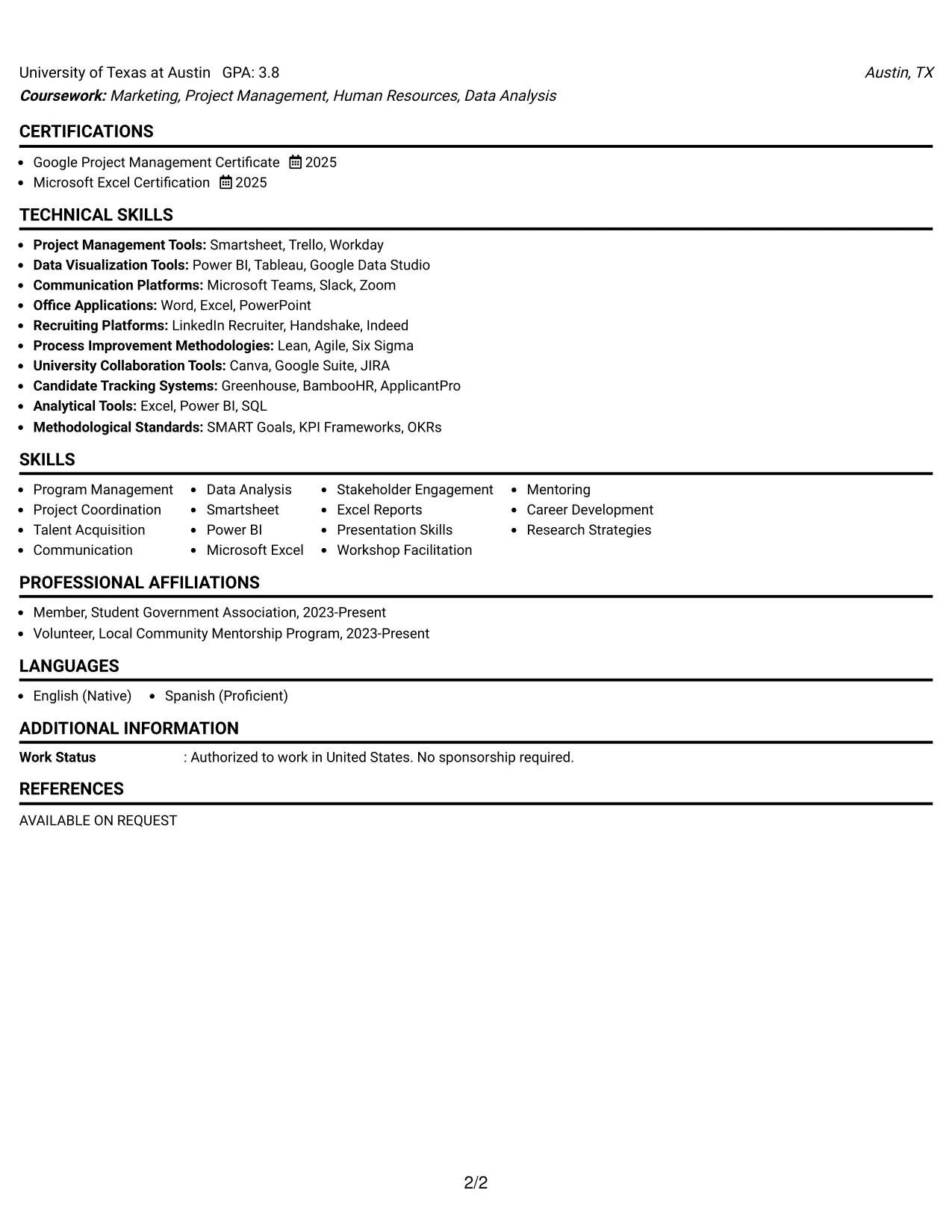 Resume Example Page 2