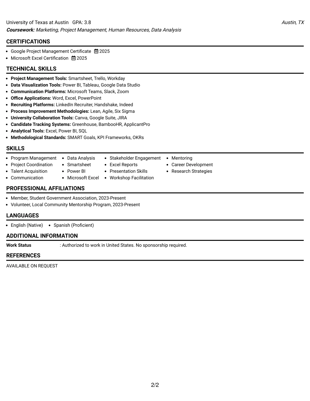 Resume Example Page 2