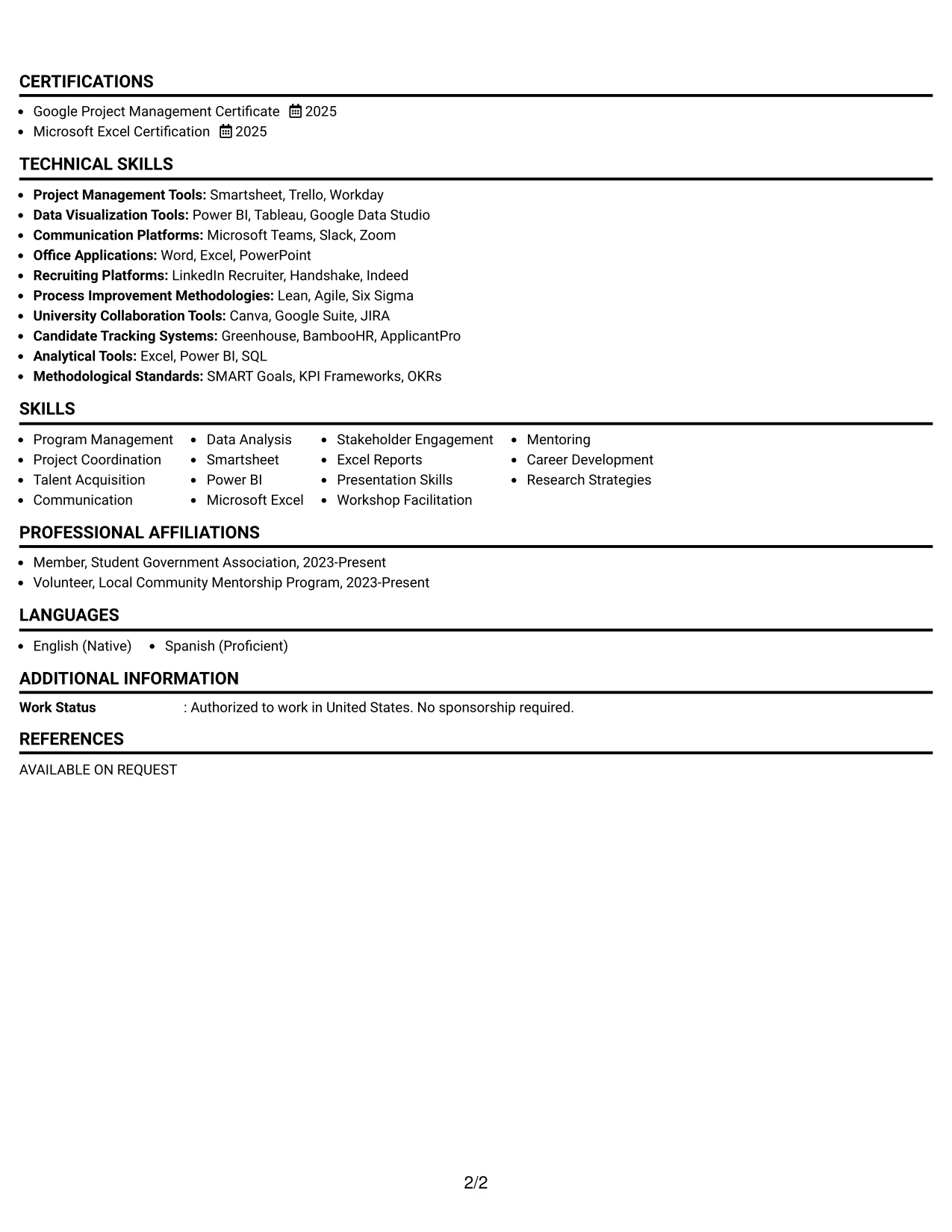 Resume Example Page 2