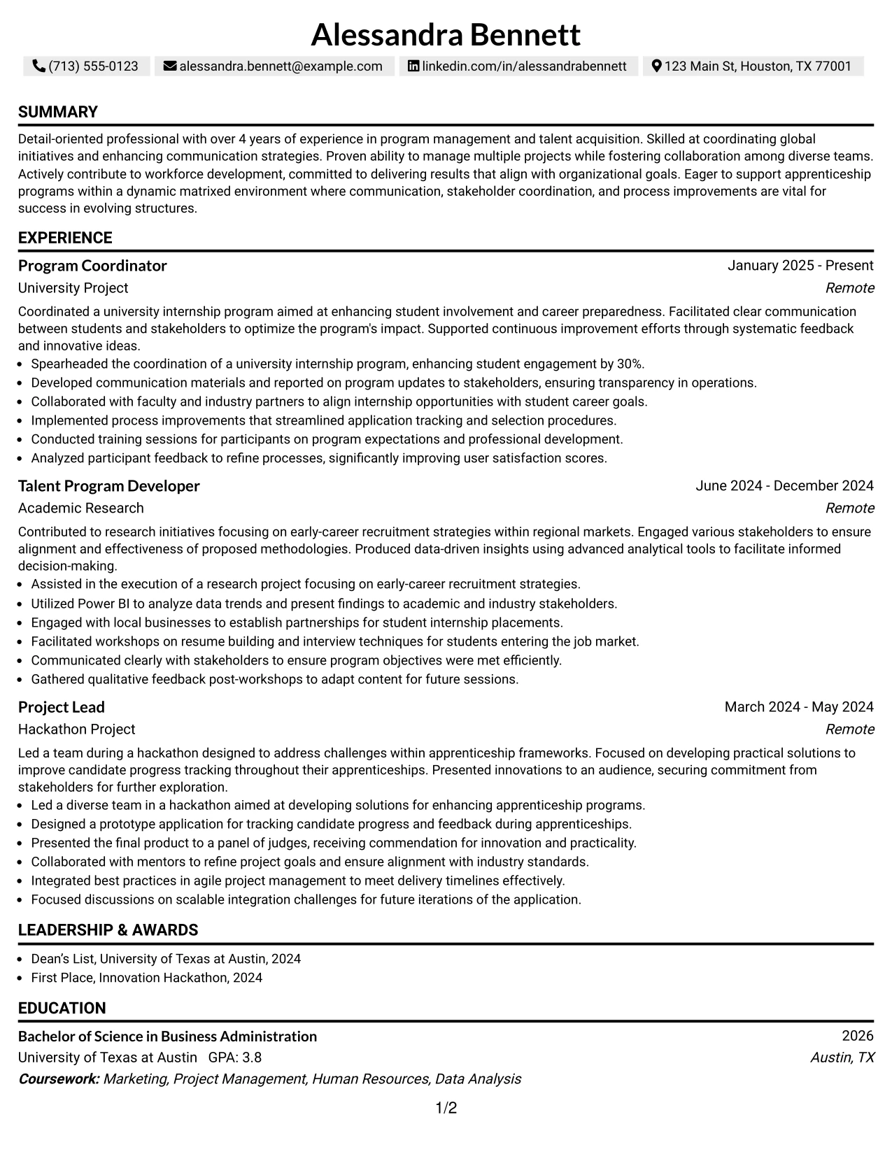 Resume Example Page 1