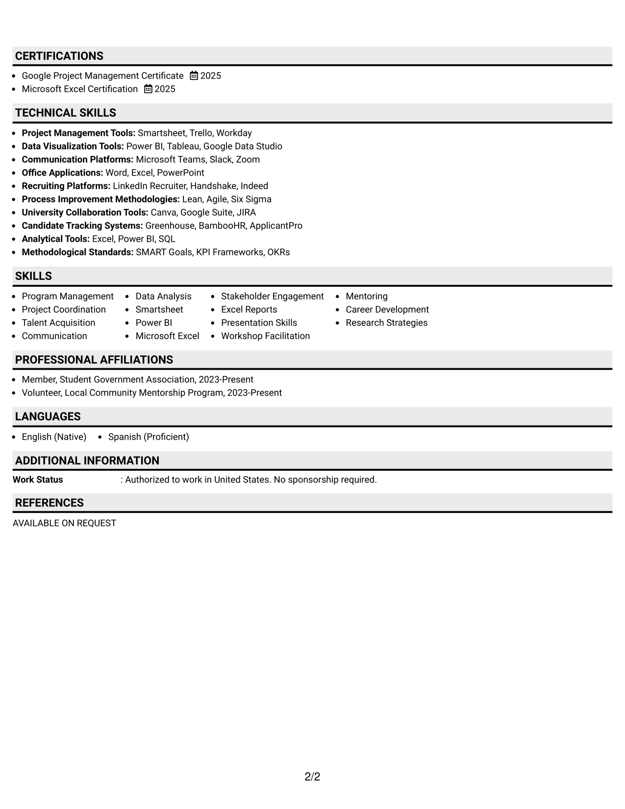 Resume Example Page 2