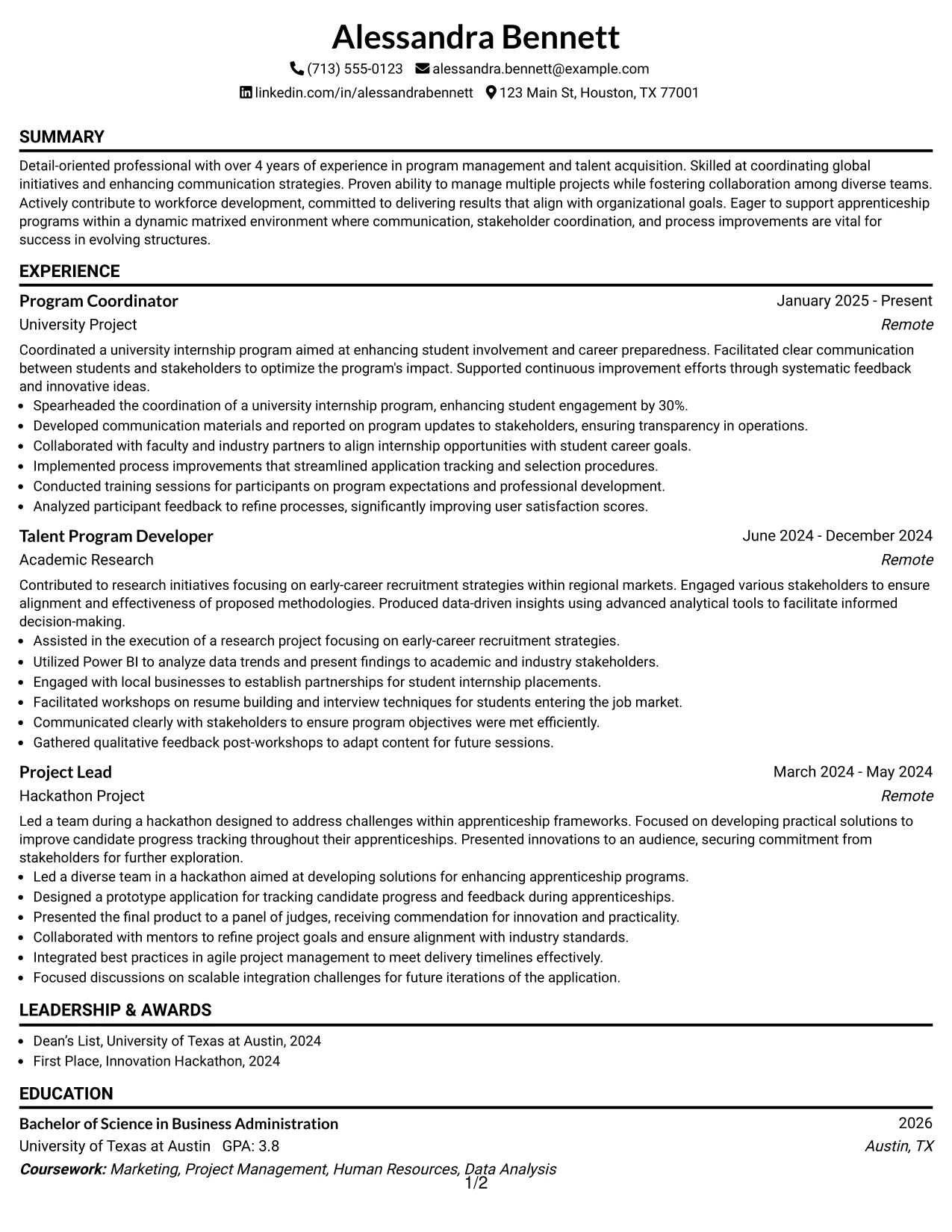 Resume Example Page 1