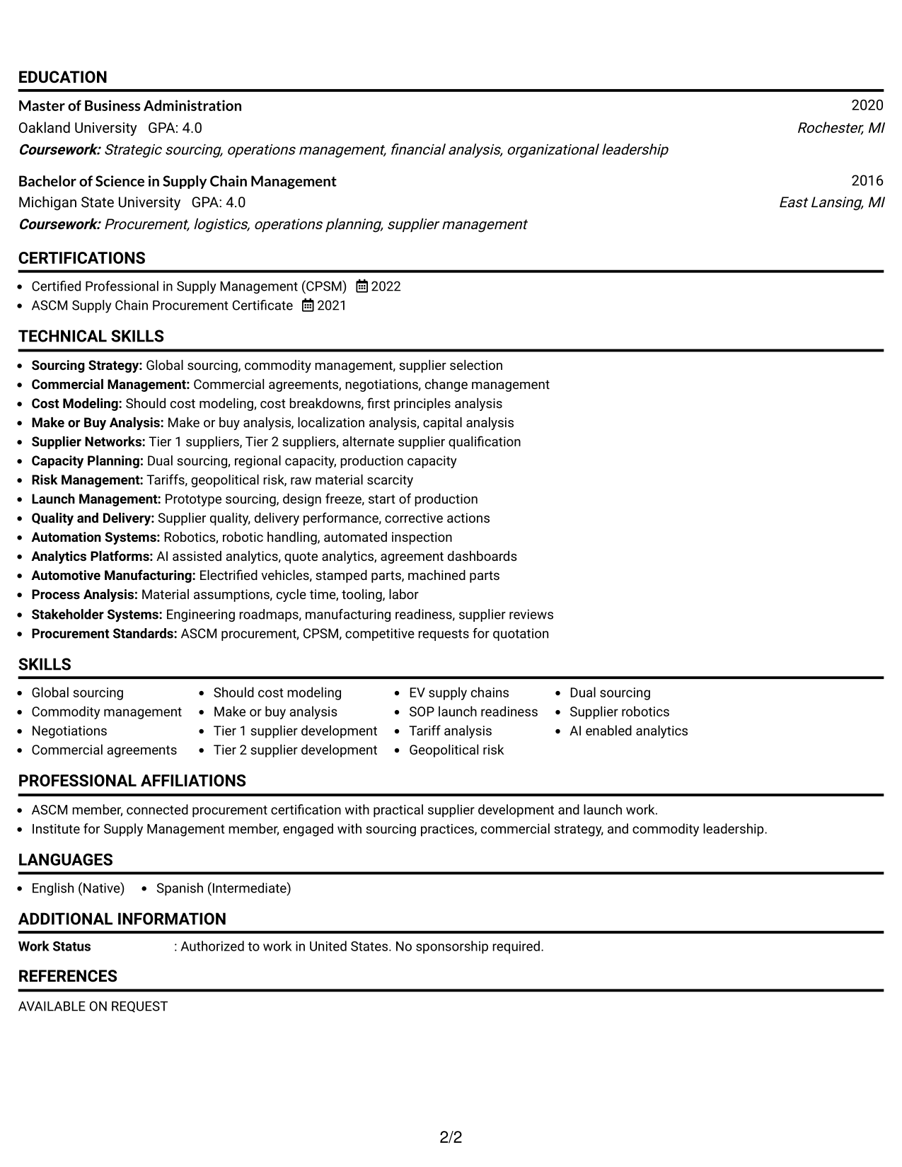 Resume Example Page 2