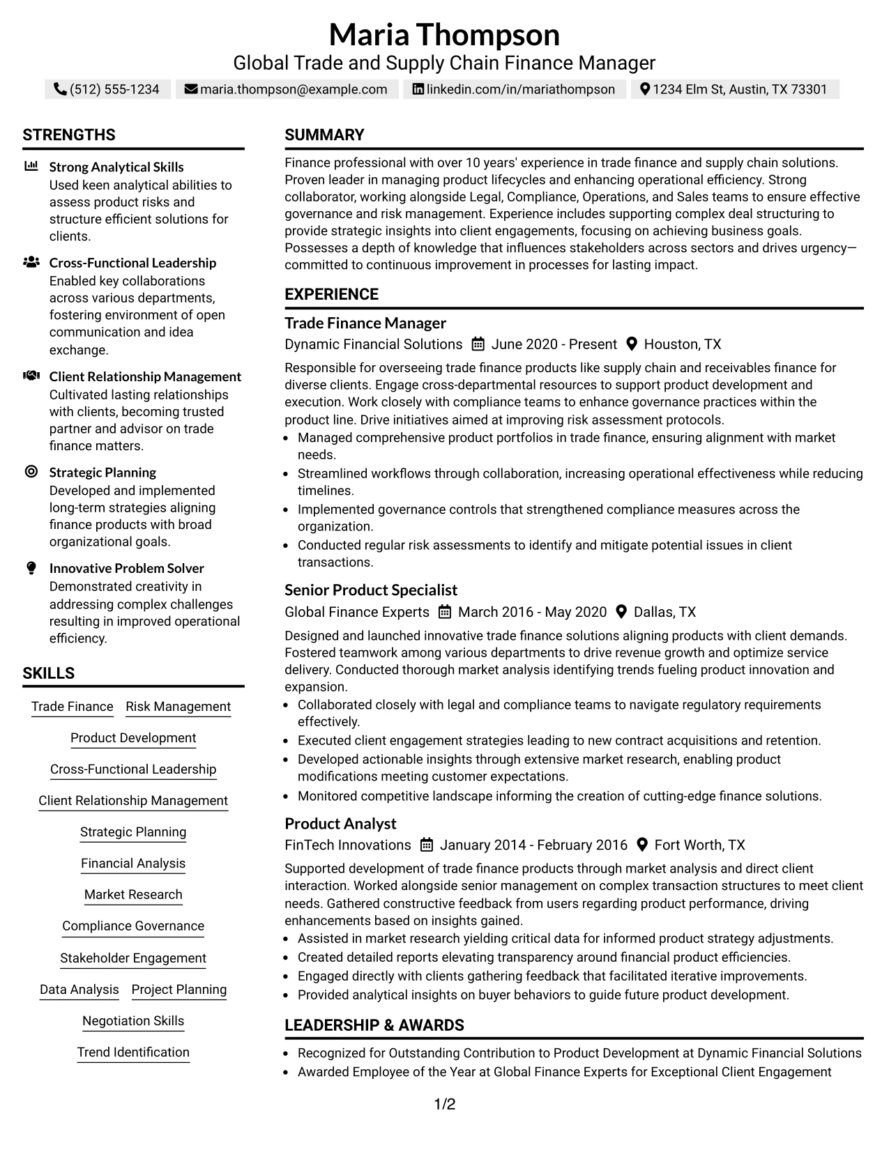 Resume Example Page 1