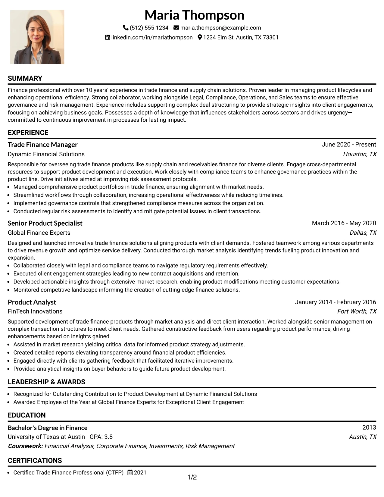 Resume Example Page 1