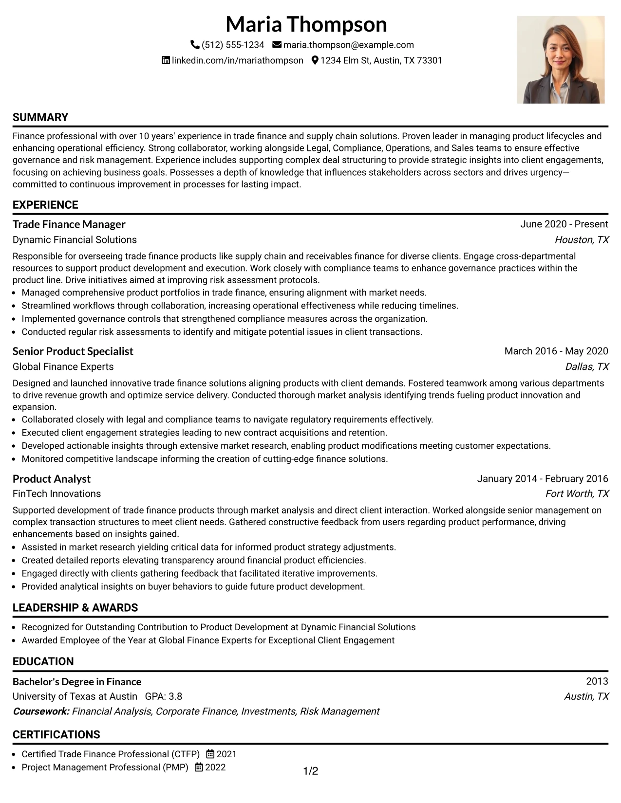 Resume Example Page 1