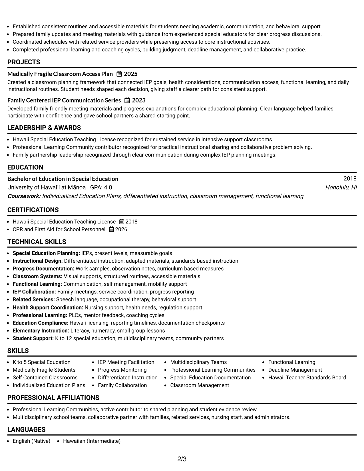 Resume Example Page 2