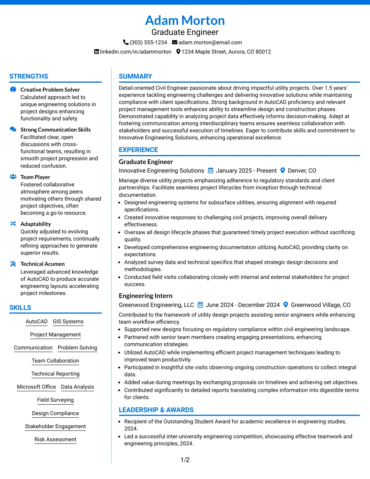 Resume Example Page 1
