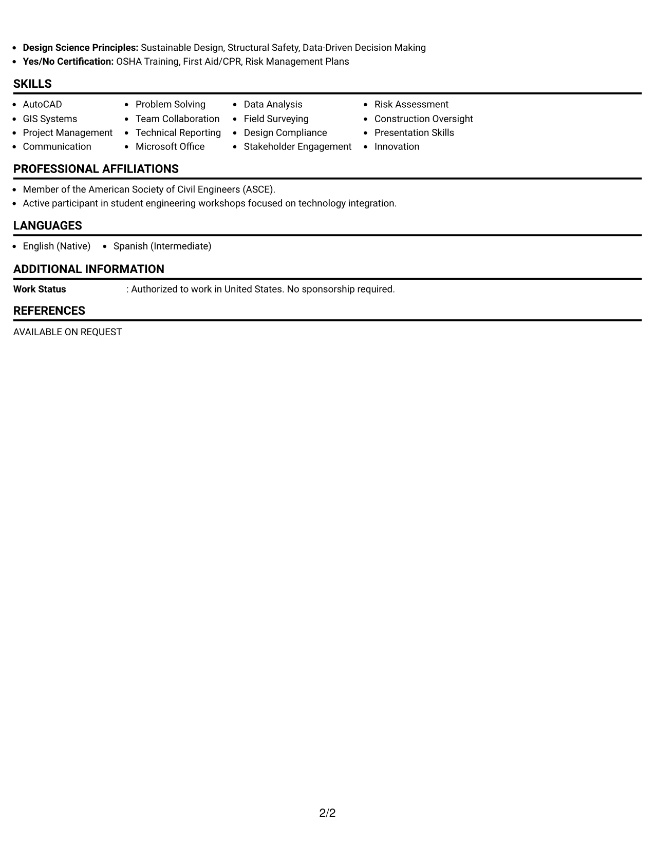 Resume Example Page 2