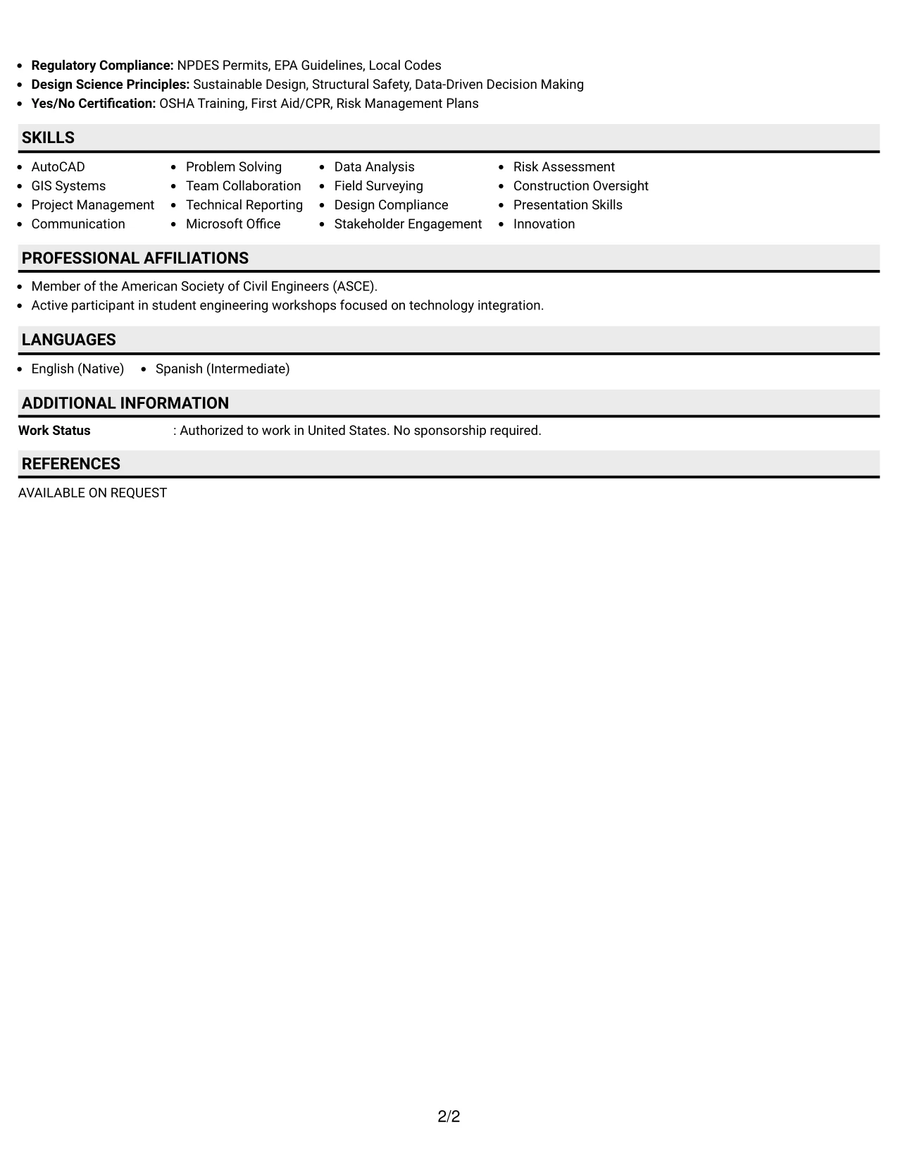 Resume Example Page 2