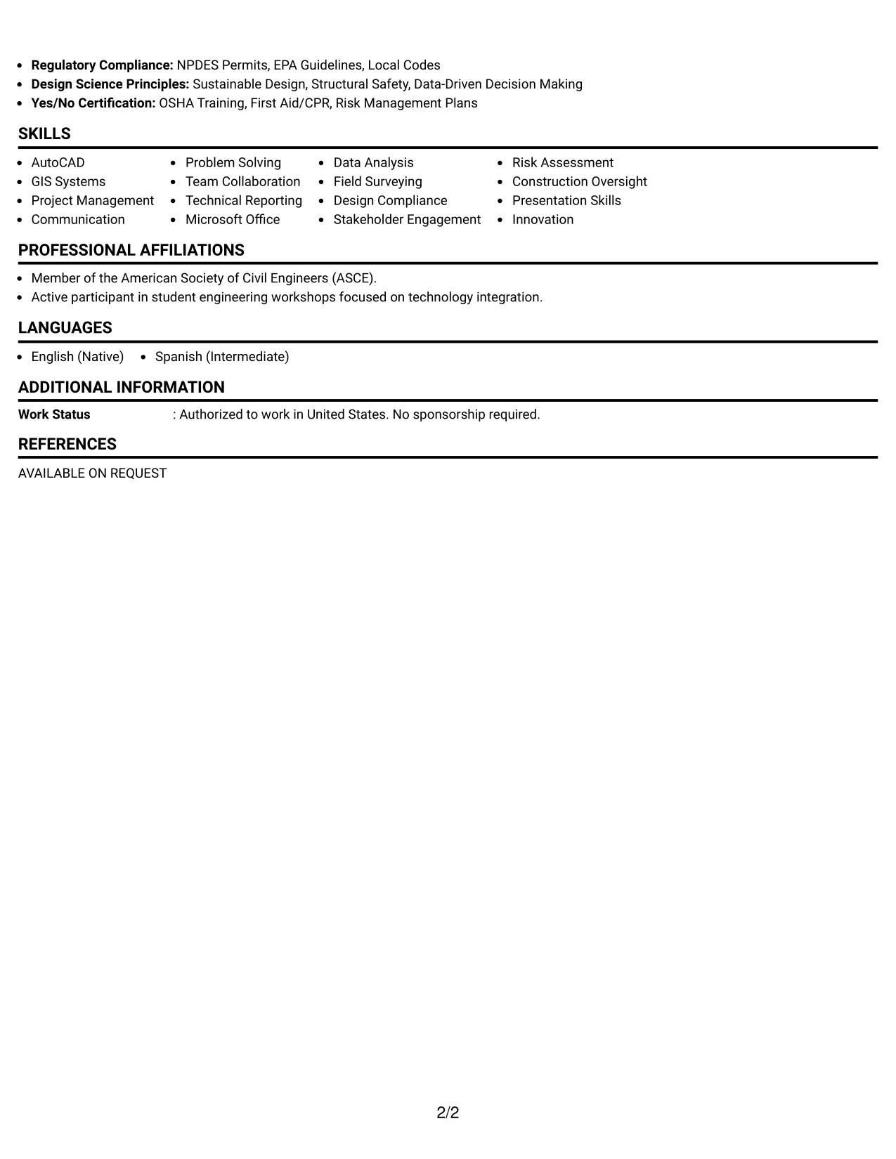 Resume Example Page 2