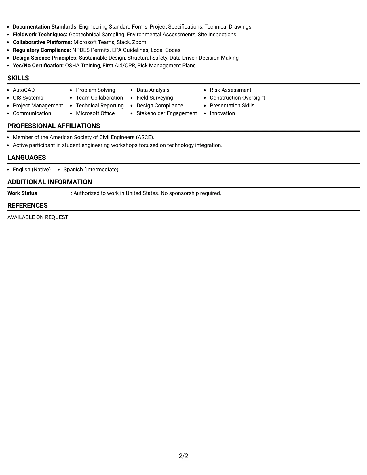 Resume Example Page 2