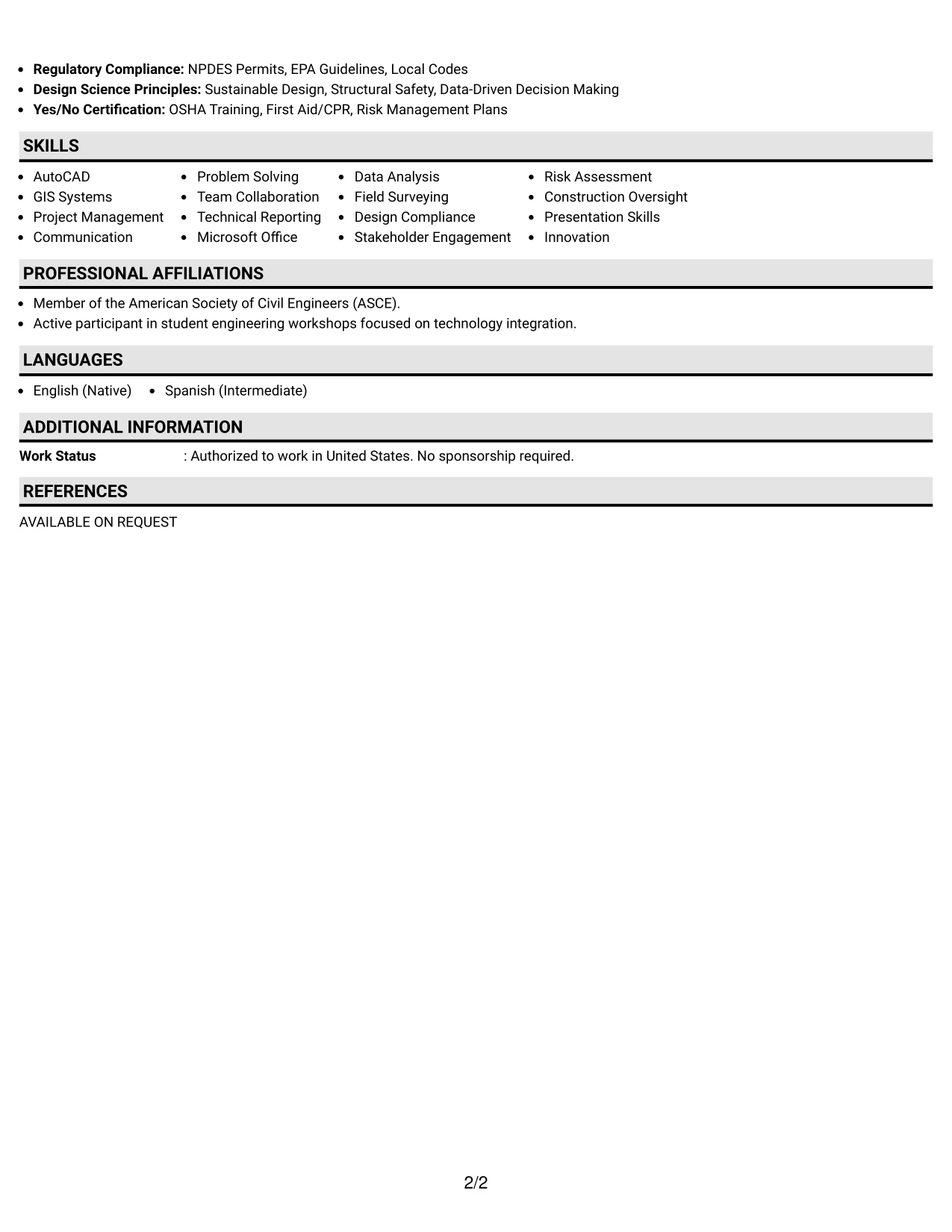 Resume Example Page 2