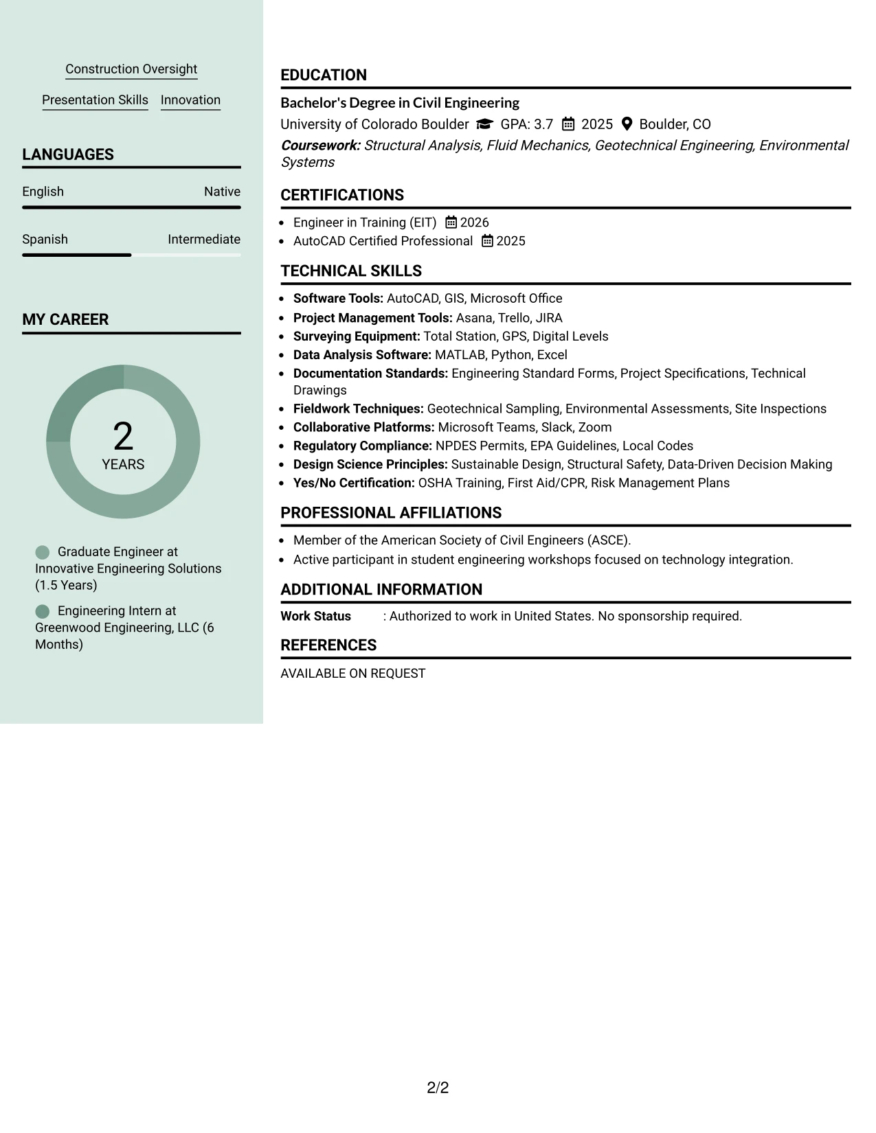 Resume Example Page 2