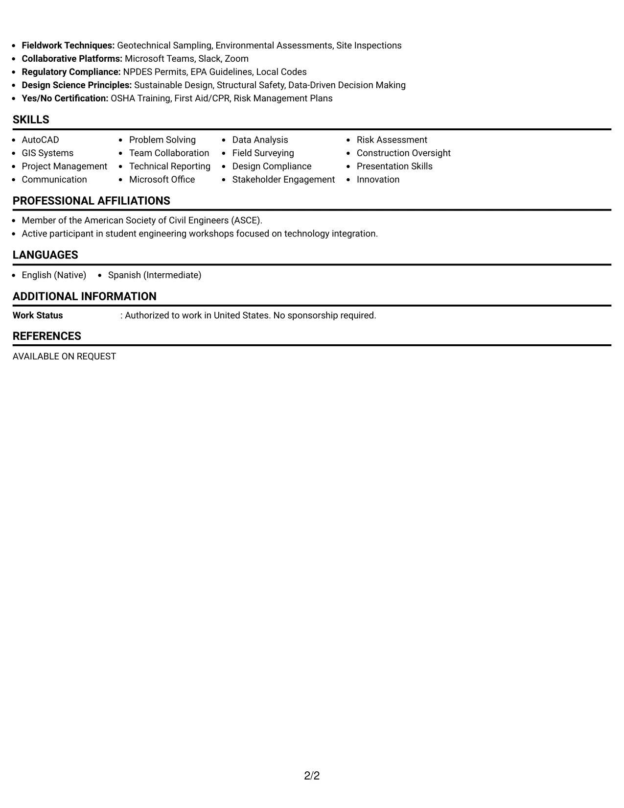 Resume Example Page 2