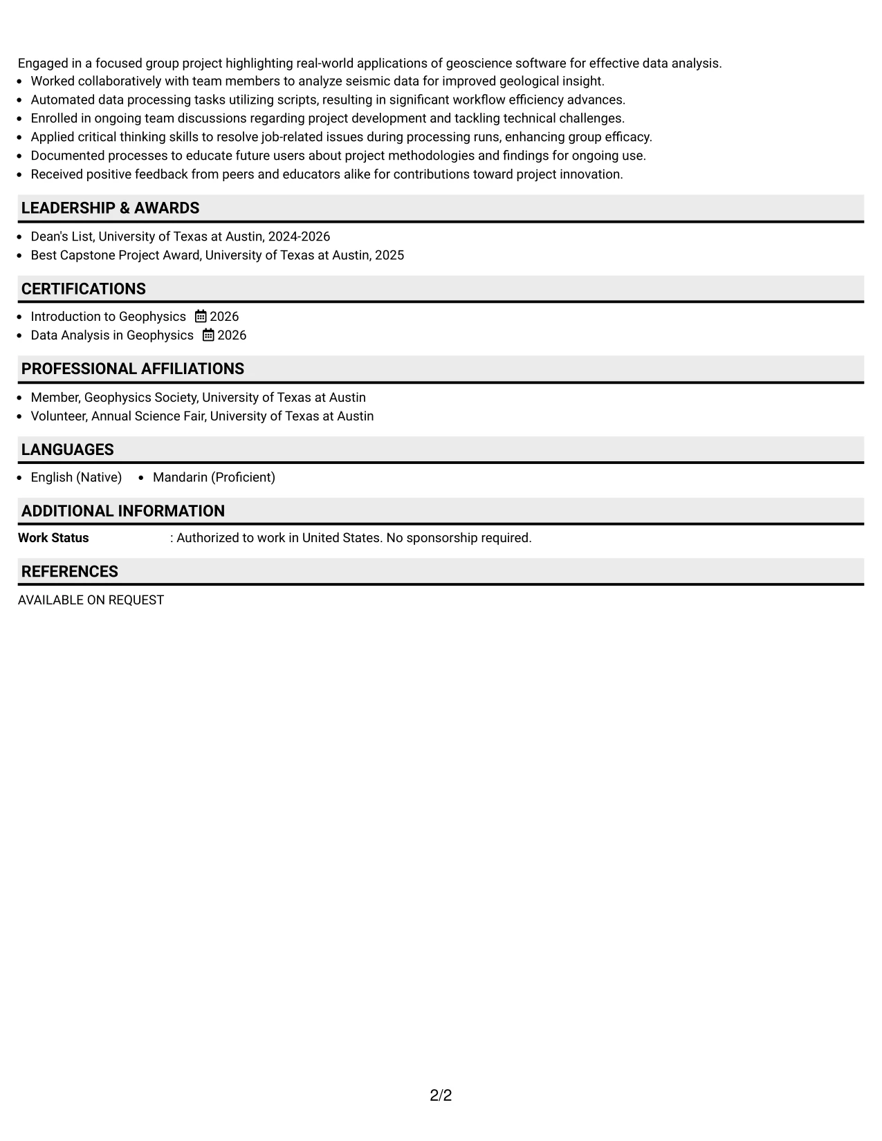 Resume Example Page 2