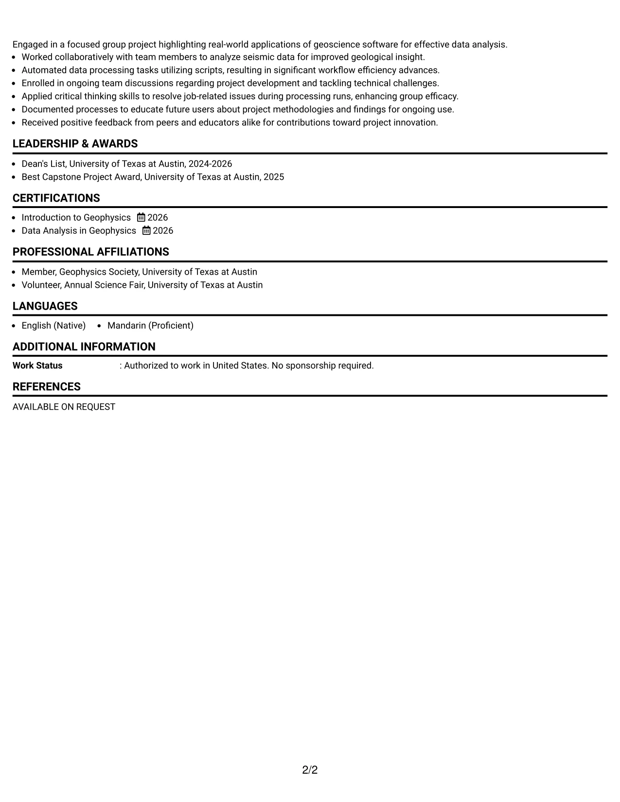 Resume Example Page 2