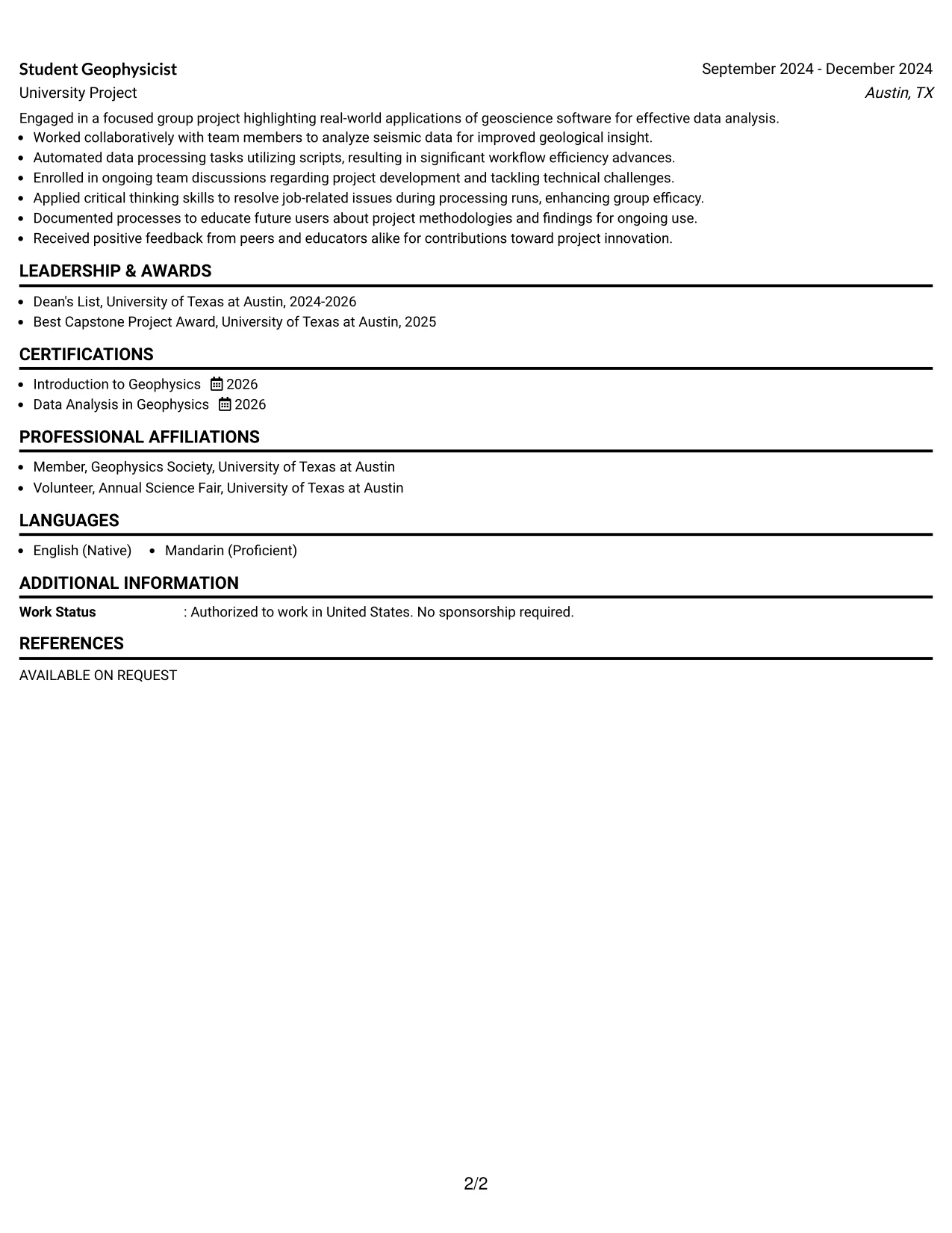 Resume Example Page 2