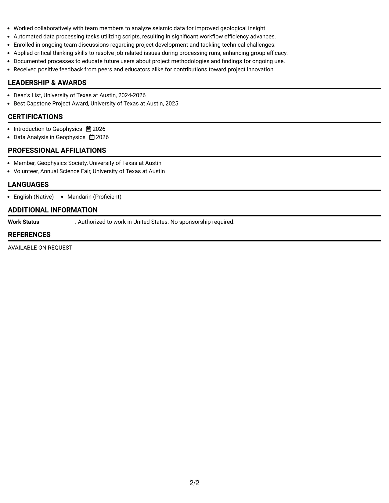 Resume Example Page 2