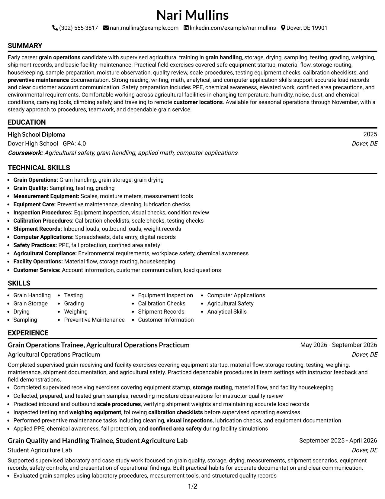 Resume Example Page 1