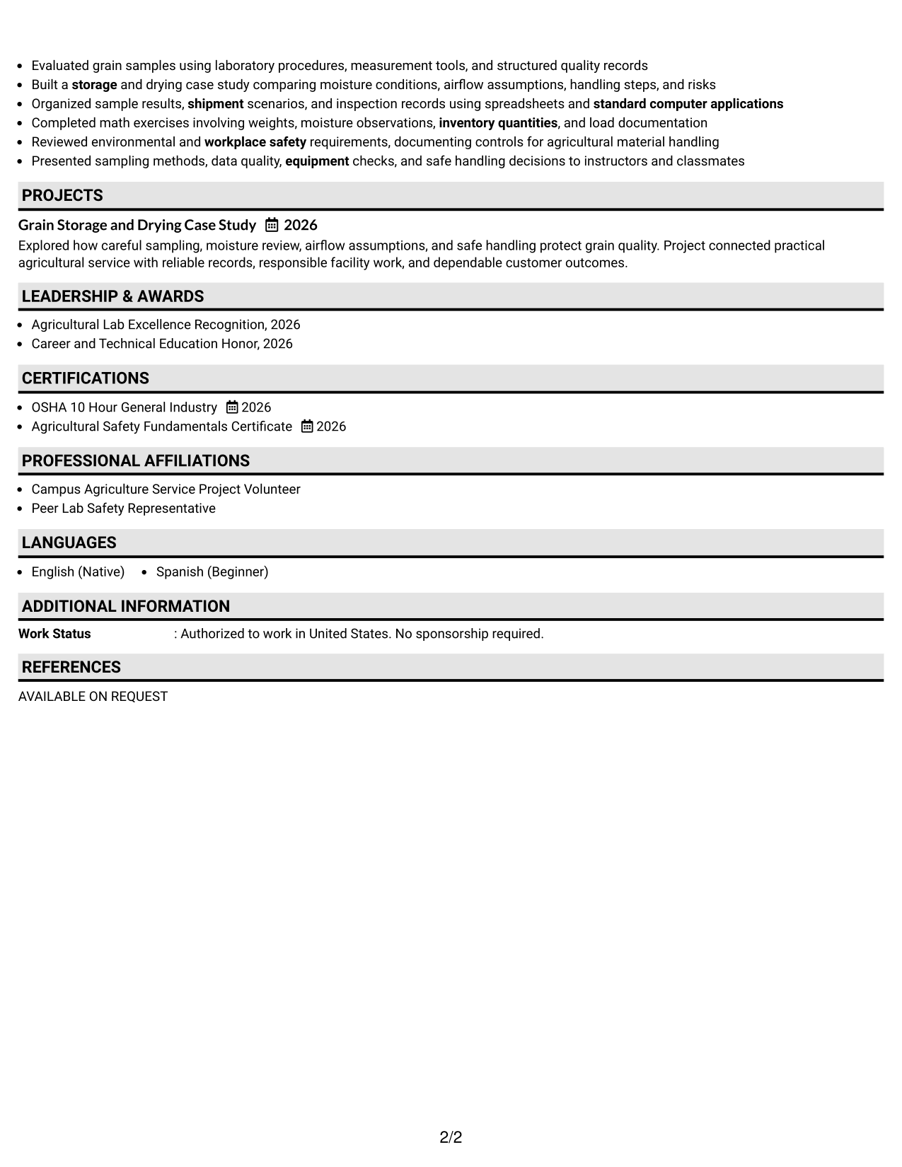 Resume Example Page 2